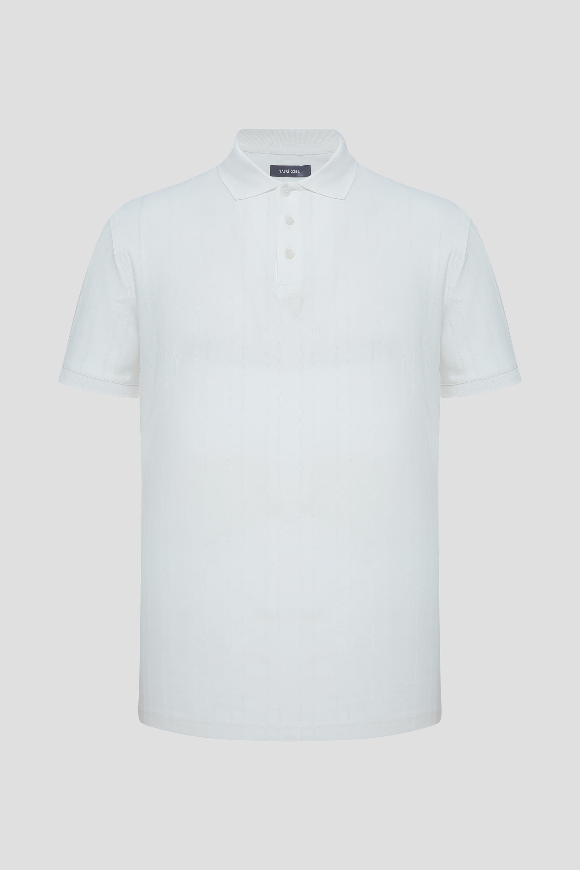 Düğmeli Jakar Desenli Polo Yaka Erkek T-Shirt Beyaz