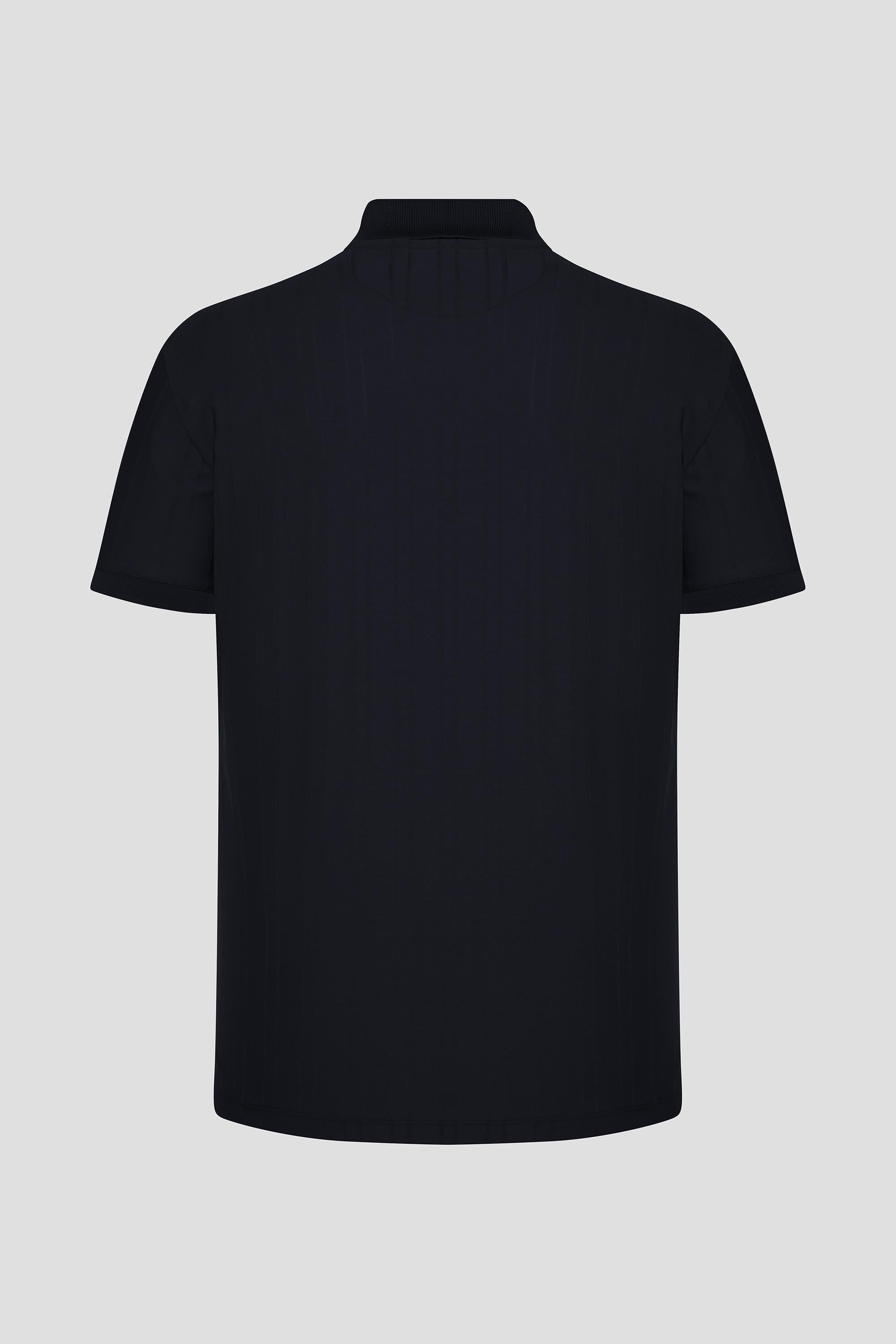 Siyah %100 Pamuk Regular Fit Jakar Desenli Polo Yaka T-Shirt
