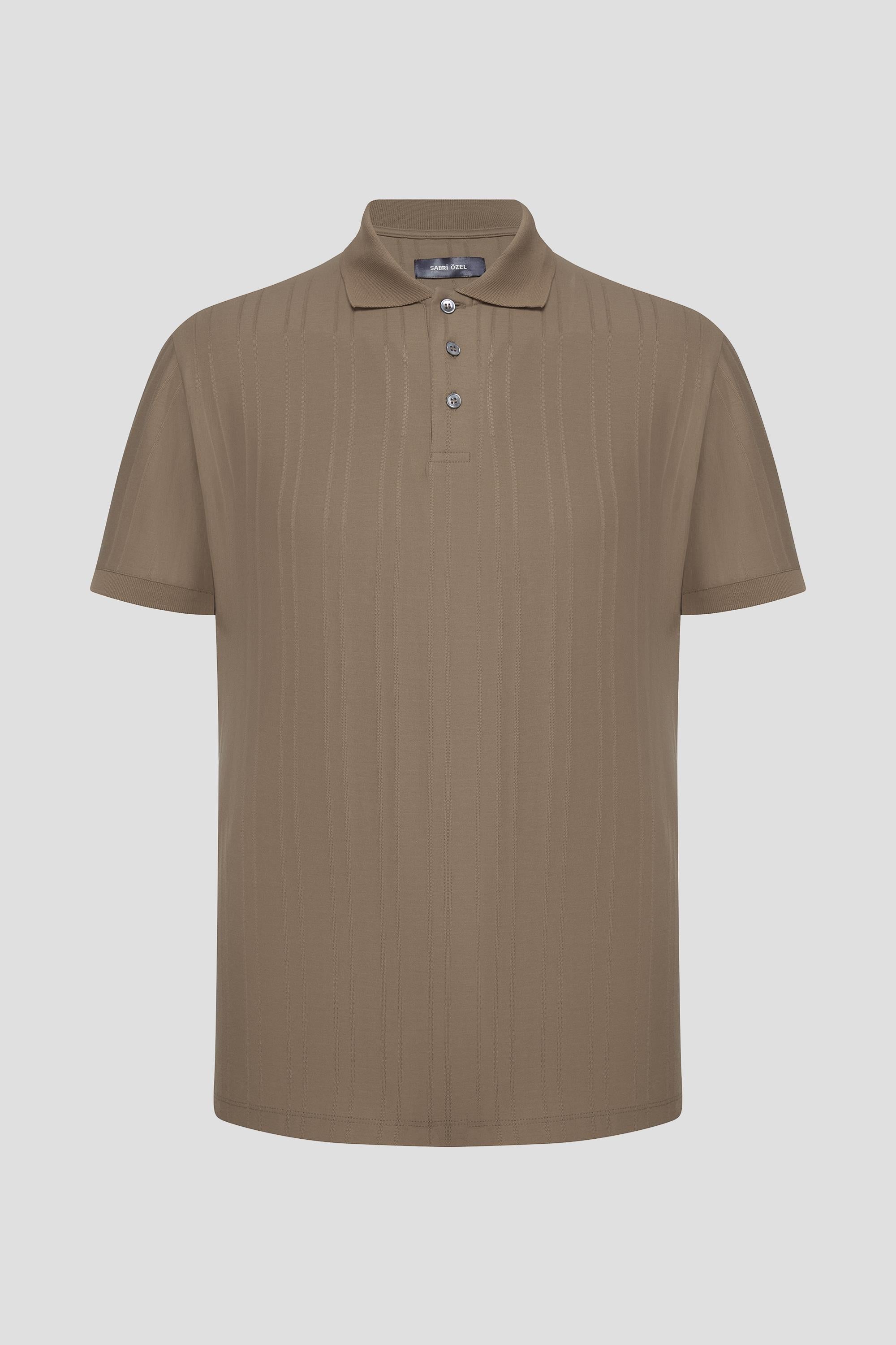 Bej %100 Pamuk Regular Fit Jakar Desenli Polo Yaka T-Shirt