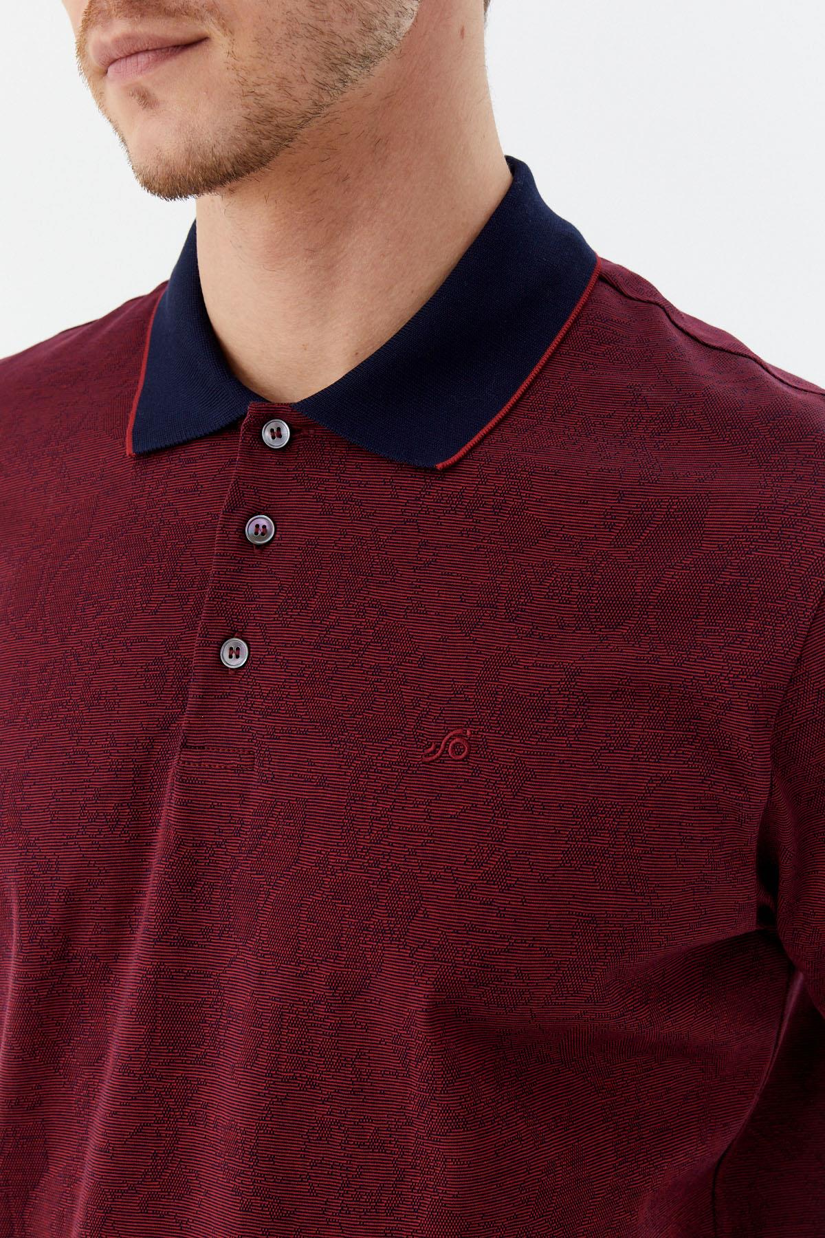 Lacivert %100 Pamuk Regular Fit Desenli Polo Yaka T-Shirt