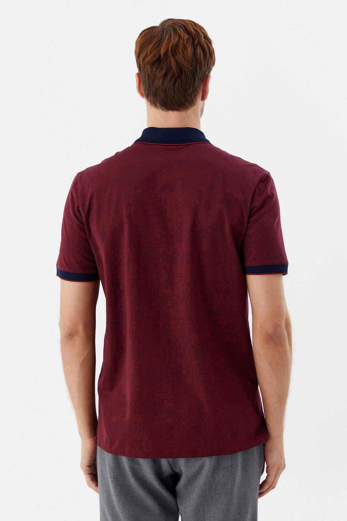 Lacivert %100 Pamuk Regular Fit Desenli Polo Yaka T-Shirt