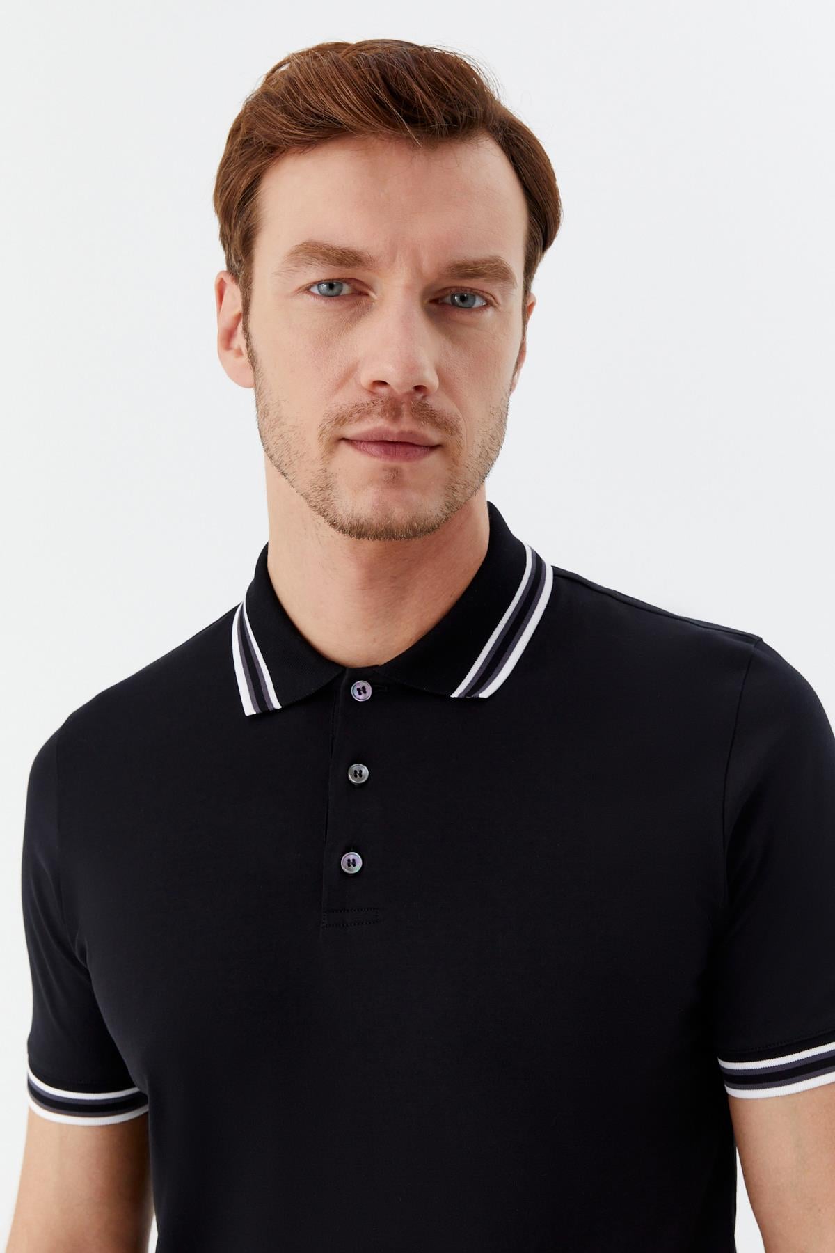 Siyah Slim Fit %100 Pamuk Düğmeli Polo Yaka T-Shirt