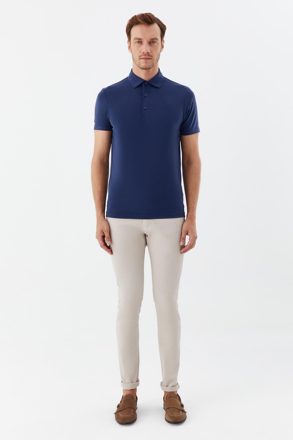 Erkek Lacivert Dar Kesim Slim Fit Modal Pike Polo Yaka Tişört