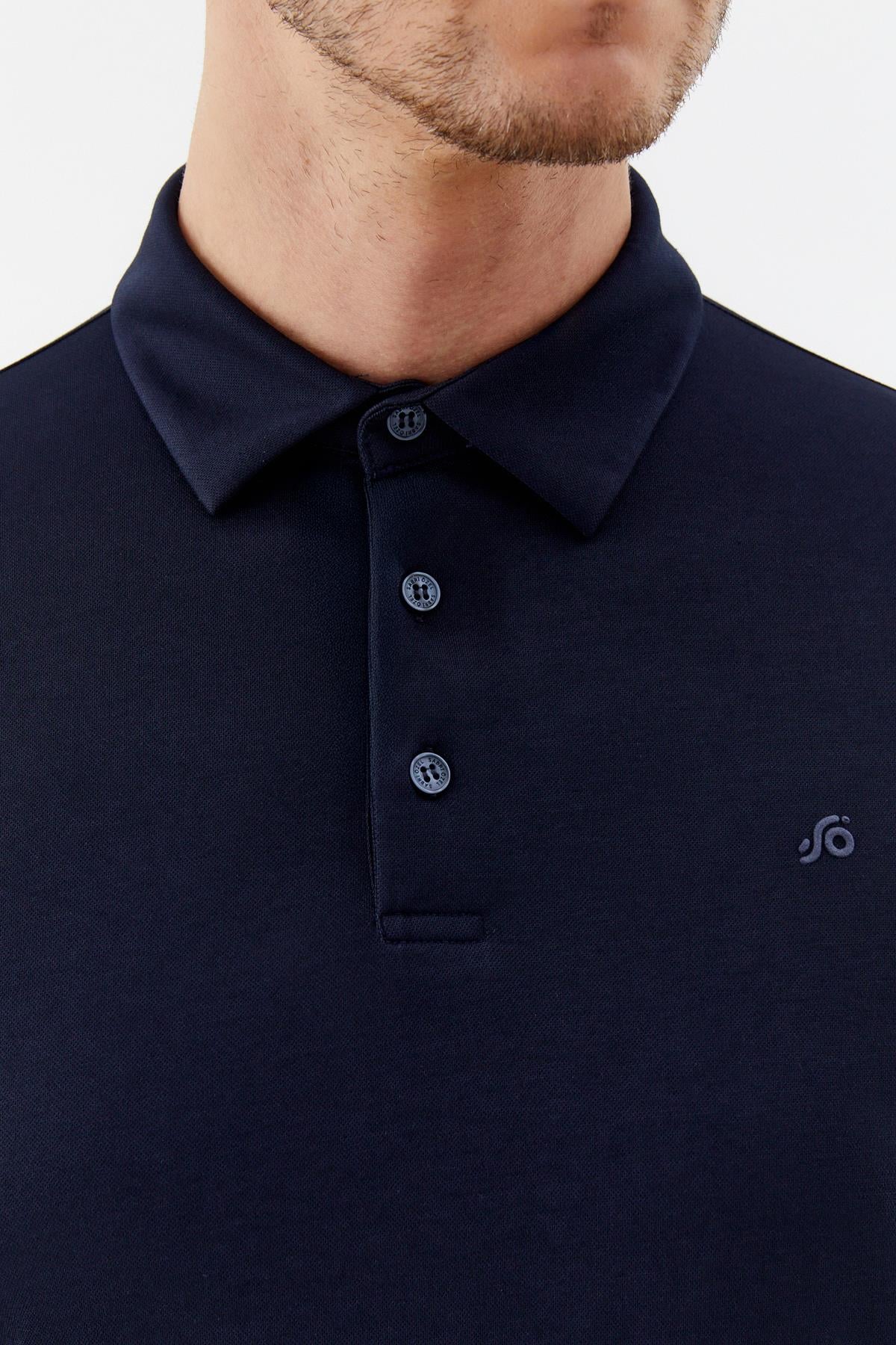 Erkek Lacivert Dar Kesim Slim Fit Pamuklu Pike Polo Yaka Tişört