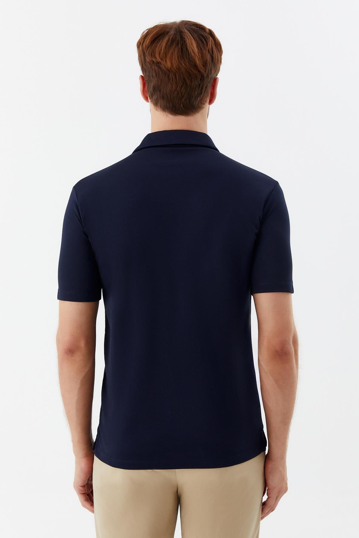 Erkek Lacivert Dar Kesim Slim Fit Pamuklu Pike Polo Yaka Tişört