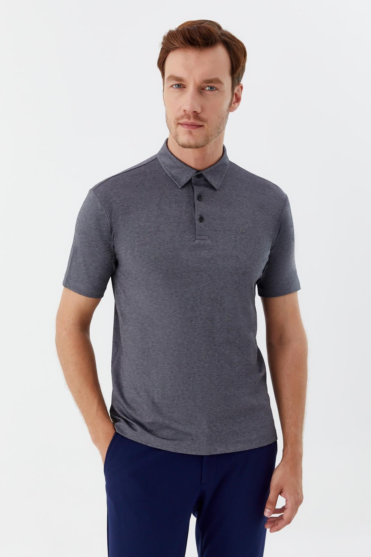 Erkek Gri Normal Kesim Regular Fit Pamuklu Pike Polo Yaka Tişört