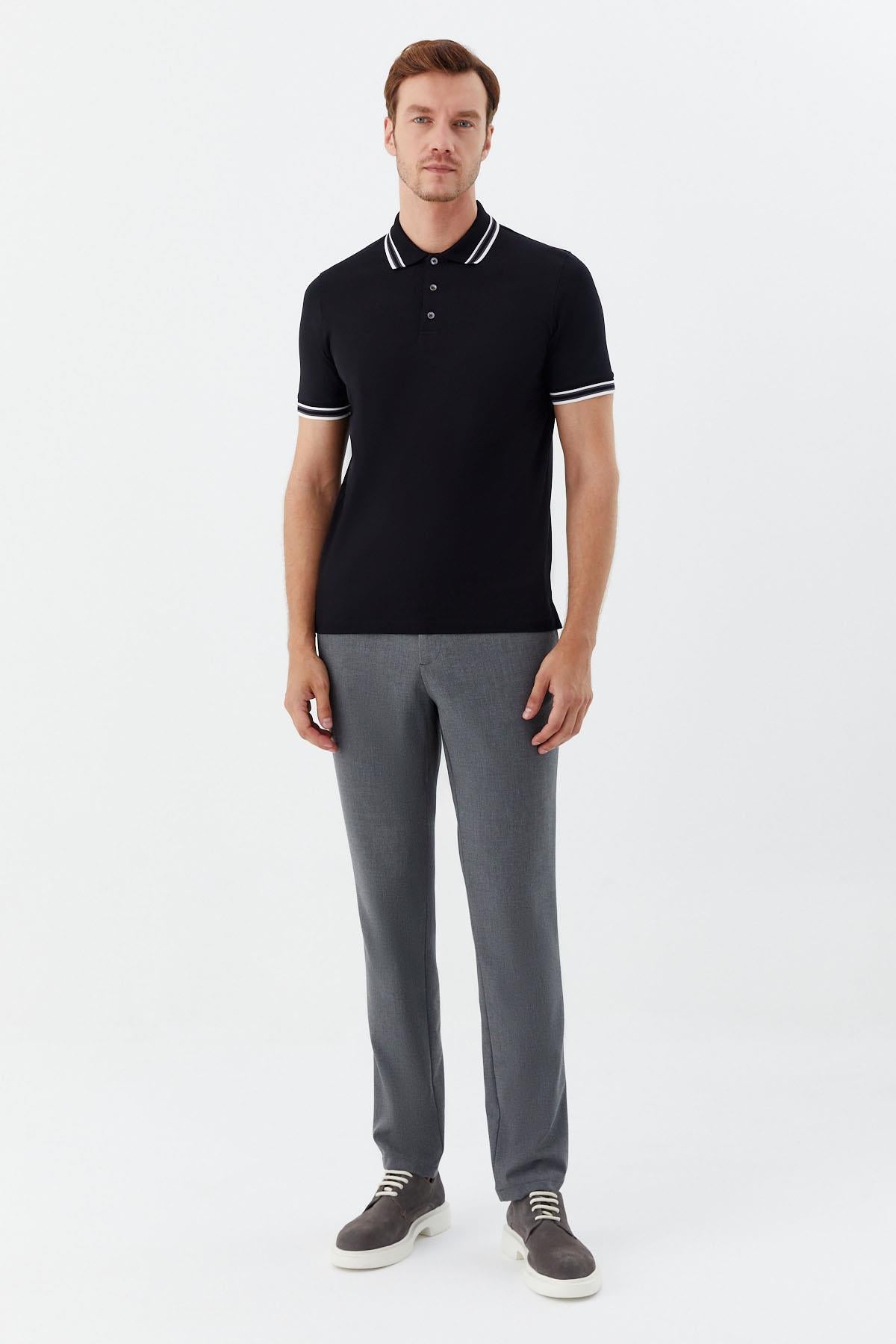 Düğmeli Polo Yaka Erkek T-Shirt Siyah
