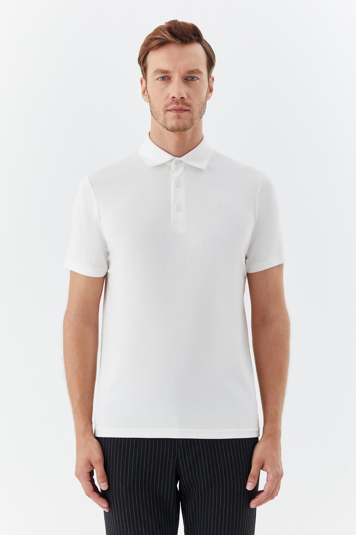 Erkek Ekru Dar Kesim Slim Fit Modal Pike Polo Yaka Tişört