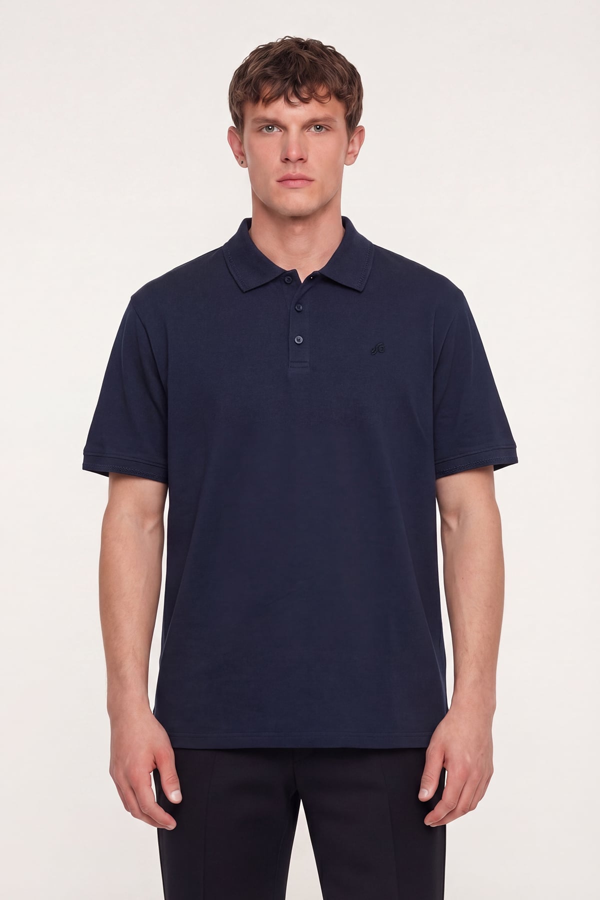 Erkek Lacivert Normal Kesim Regular Fit Pamuklu Pike Basic Polo Yaka Tişört