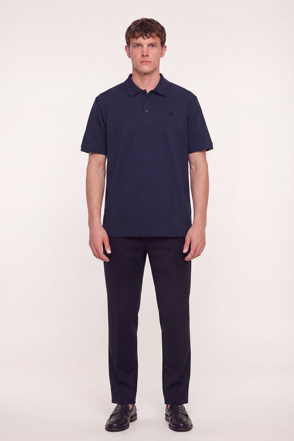 Erkek Lacivert Normal Kesim Regular Fit Pamuklu Pike Basic Polo Yaka Tişört