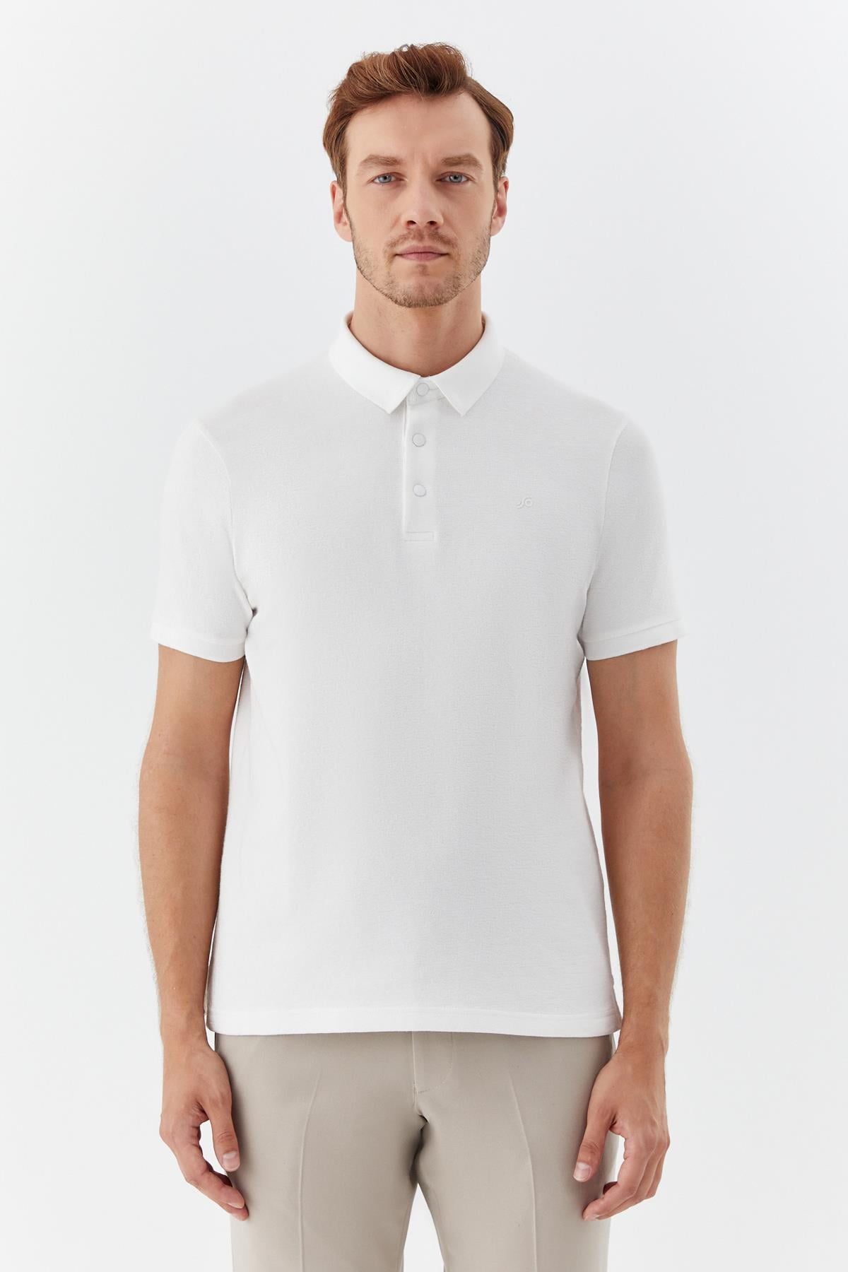 Erkek Ekru Normal Kesim Regular Fit Modal Düğmeli Pike Polo Yaka Tişört