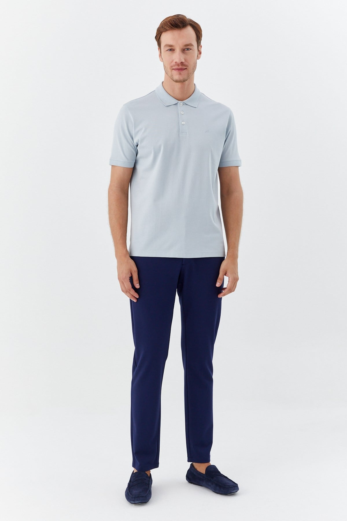 Açık Gri %100 Pamuk Dokuma Slim Fit Polo Yaka T-Shirt