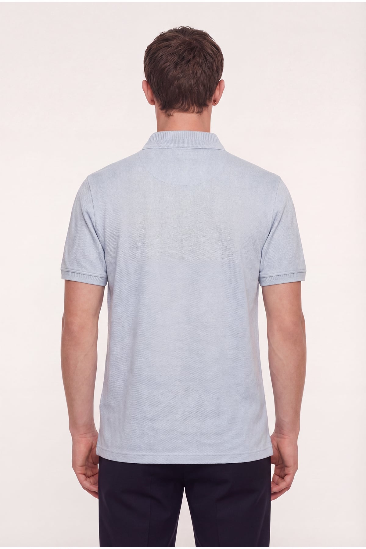 Erkek Açık Gri Dar Kesim Slim Fit %100 Pamuk Dokuma Düğmeli Polo Yaka Tişört