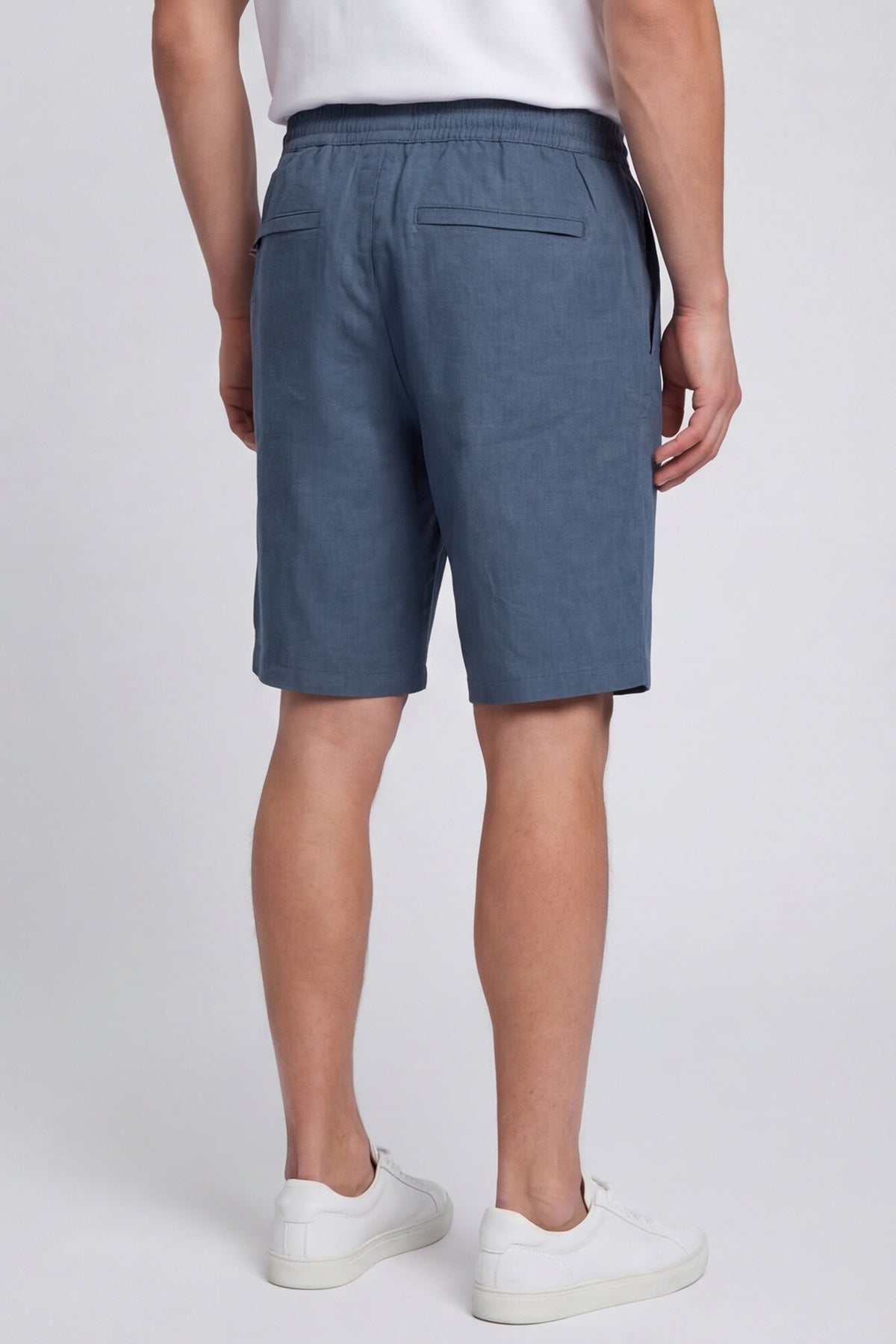 Lacivert %100 Keten Regular Fit Beli Lastikli Bermuda Şort