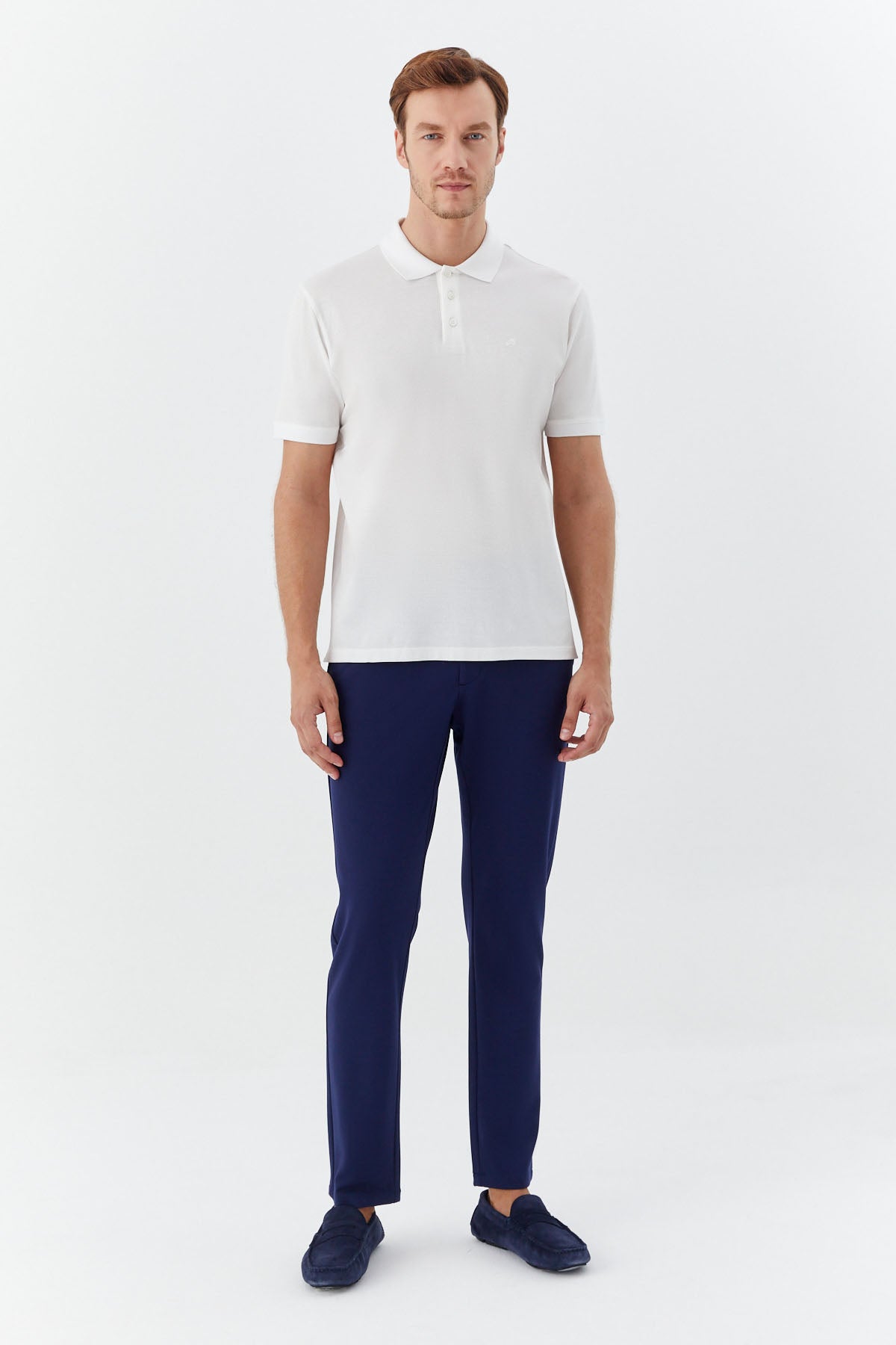 Beyaz %100 Pamuk Dokuma Slim Fit Polo Yaka T-Shirt