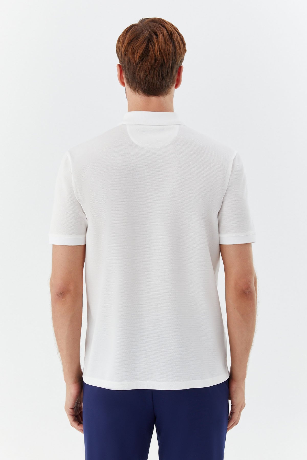 Erkek Beyaz Dar Kesim Slim Fit %100 Pamuk Dokuma Düğmeli Polo Yaka T-Shirt