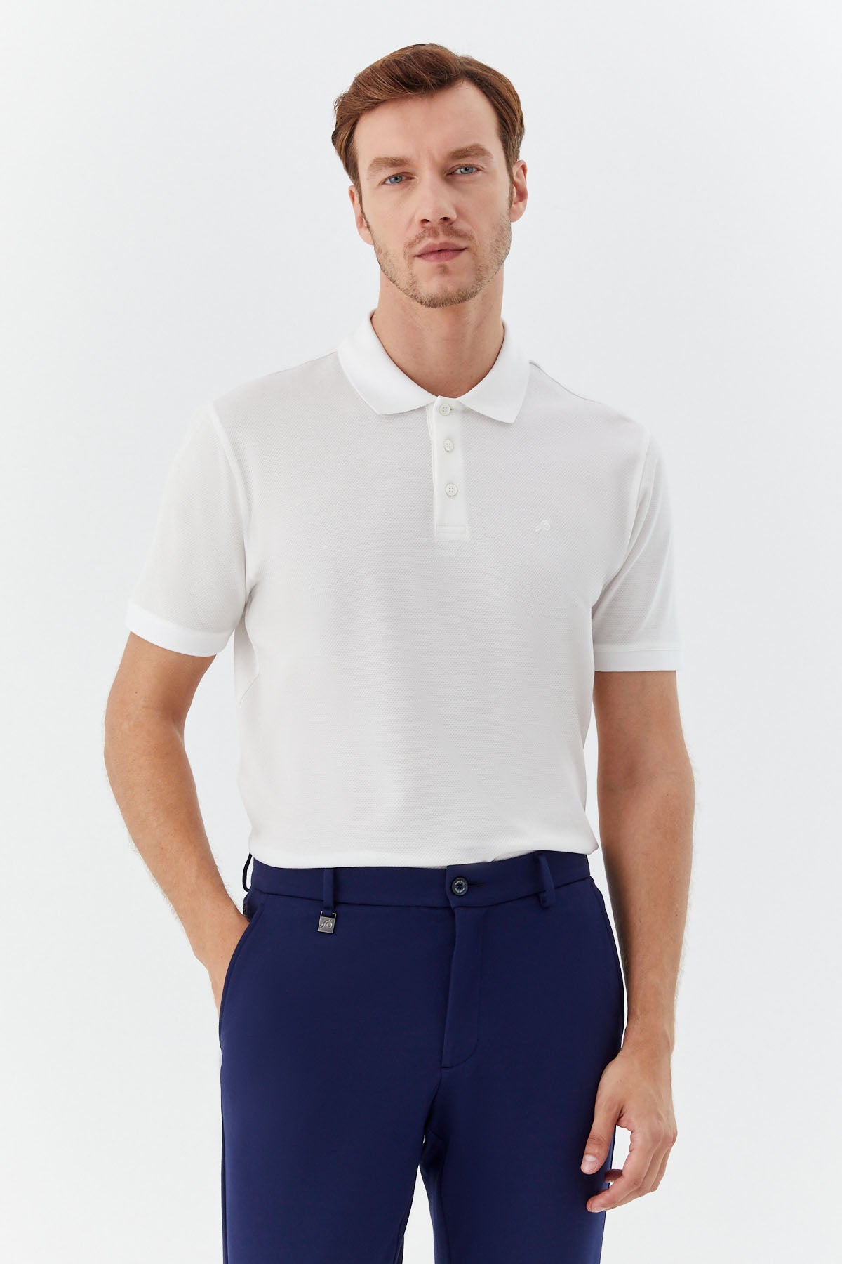 Beyaz %100 Pamuk Dokuma Slim Fit Polo Yaka T-Shirt