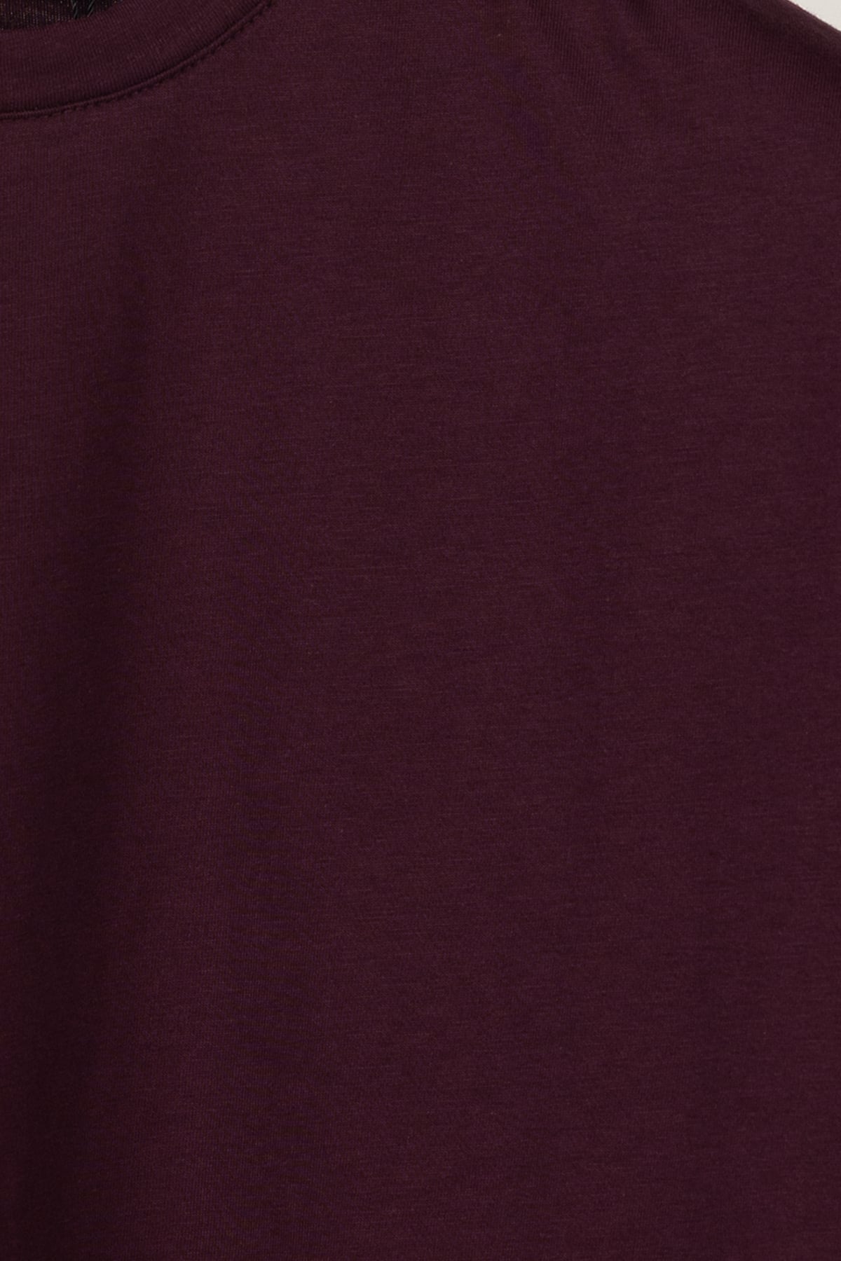Erkek Bordo Normal Kesim Regular Fit %100 Pamuk Bisiklet Yaka Basic Tişört