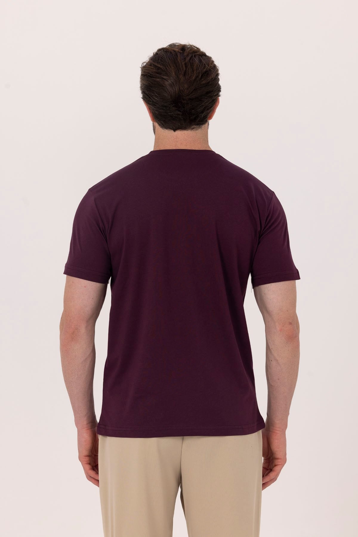 Bordo %100 Pamuk Bisiklet Yaka Düz Renk Basic T-Shirt