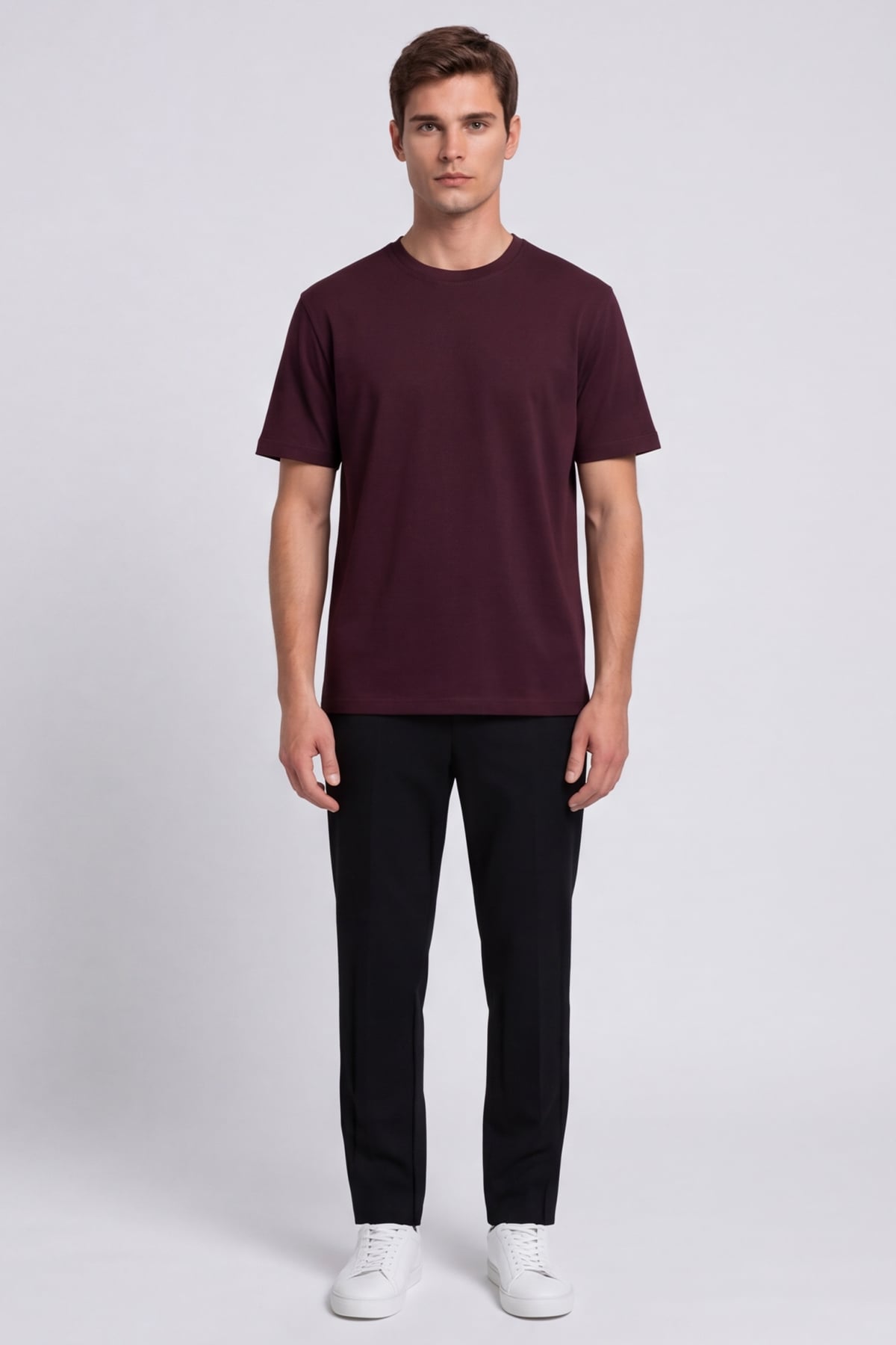 Erkek Bordo Normal Kesim Regular Fit %100 Pamuk Bisiklet Yaka Basic Tişört