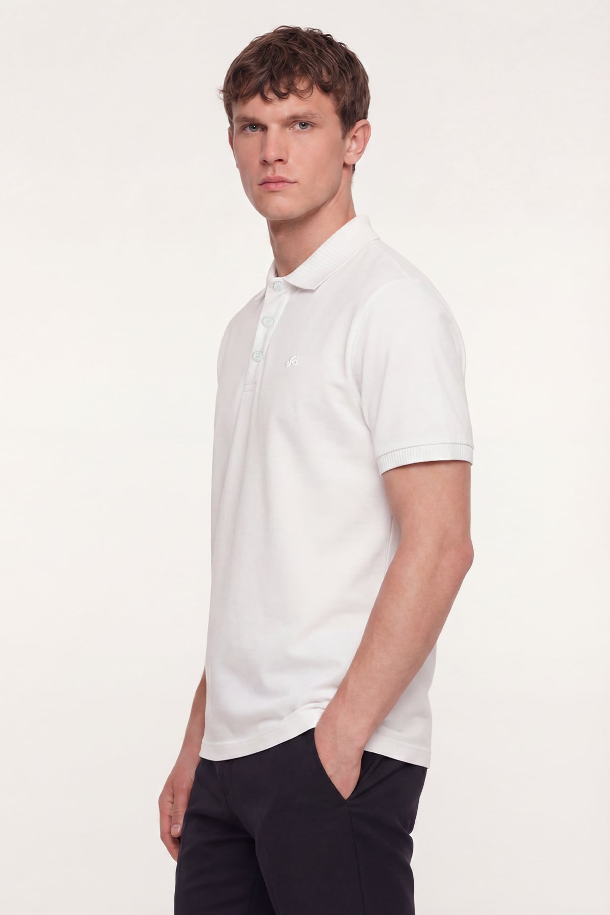 Erkek Ekru Dar Kesim Slim Fit %100 Pamuk Pike Polo Yaka Tişört