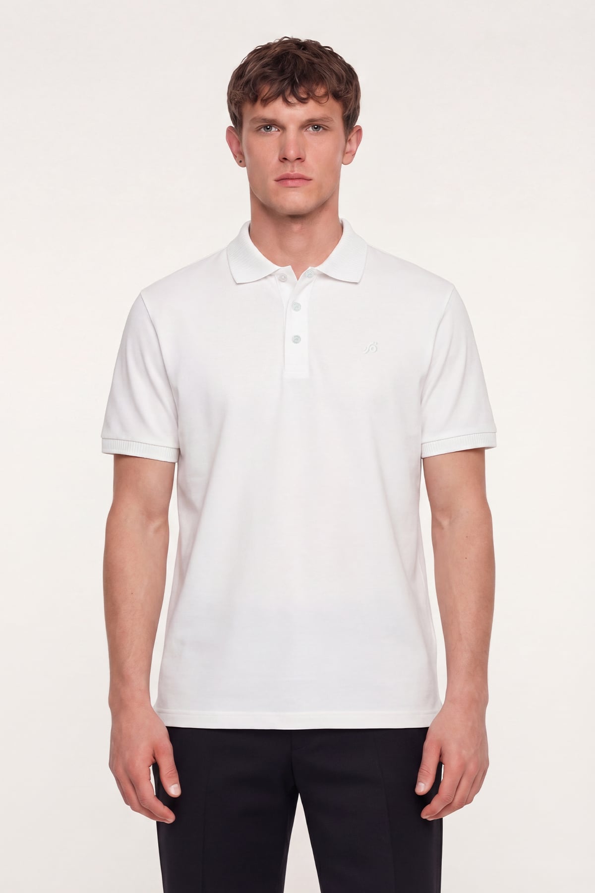 Erkek Ekru Dar Kesim Slim Fit %100 Pamuk Pike Polo Yaka Tişört