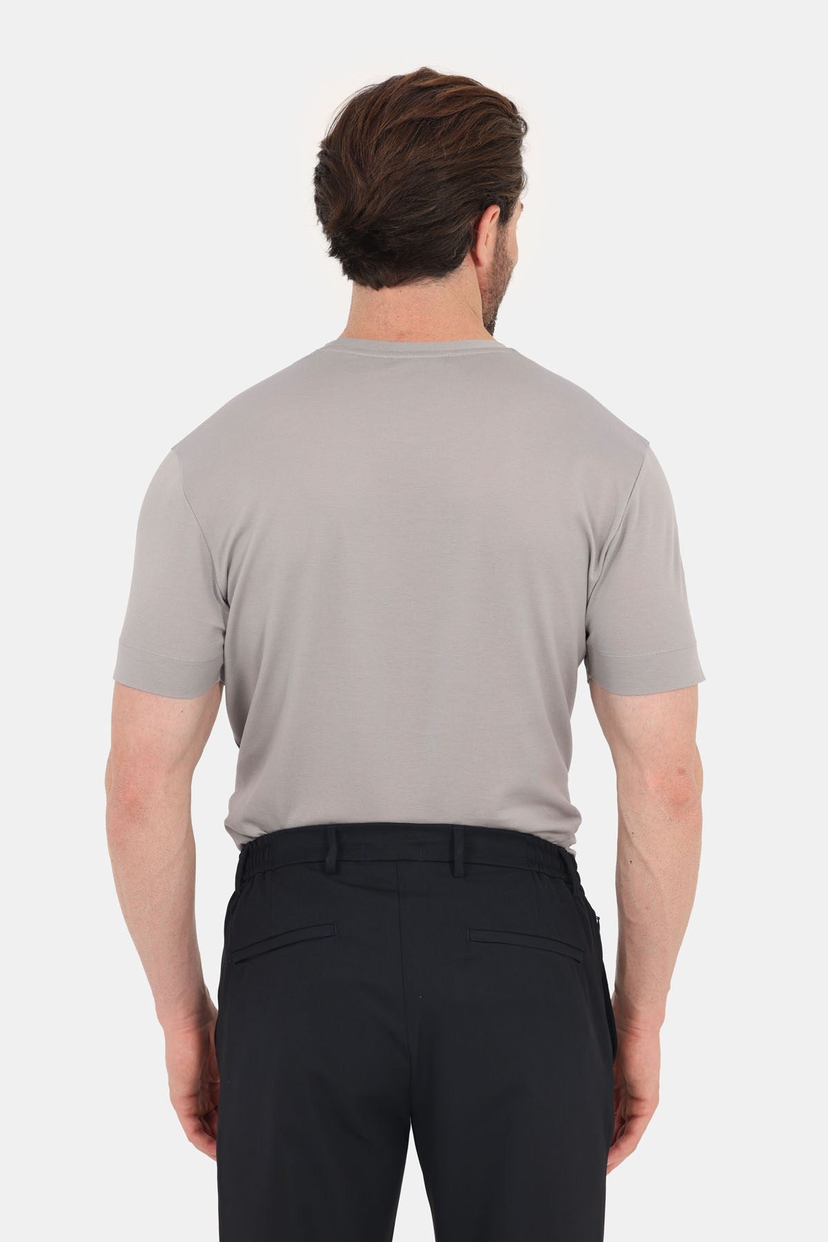 Gri %100 Pamuk Regular Fit Dokuma Bisiklet Yaka Basic T-Shirt