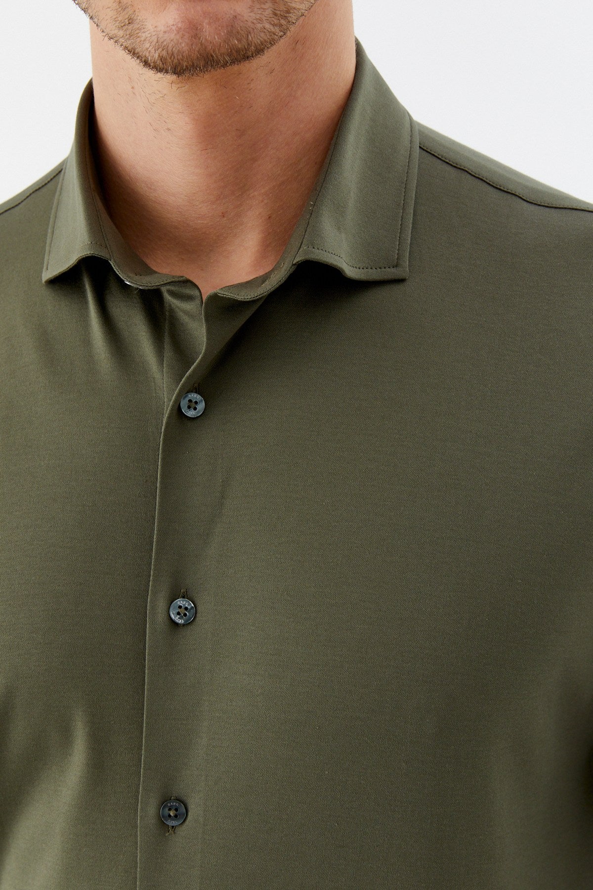 Haki %100 Pamuk Slim Fit Klasik Yaka Uzun Kollu Gömlek