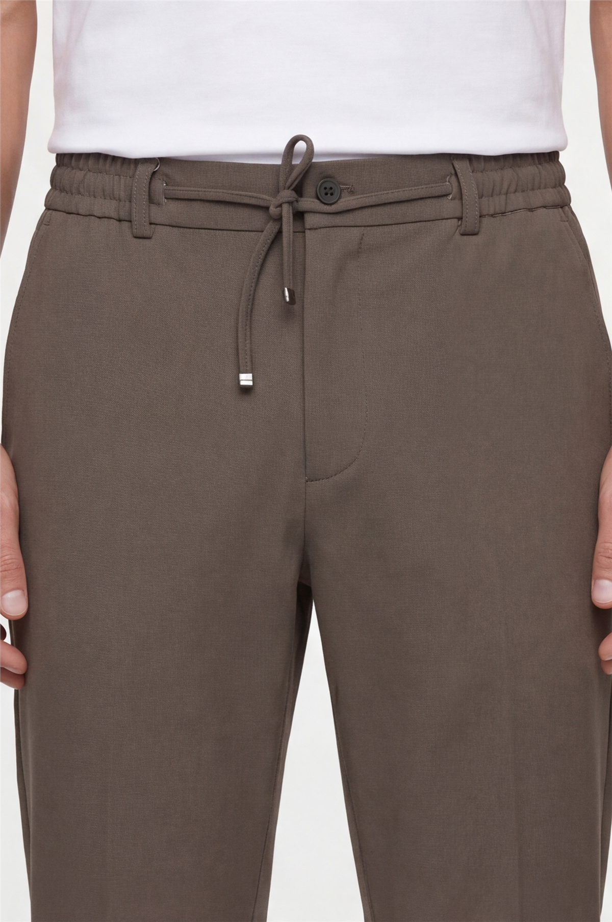 Erkek Haki Normal Kesim Regular Fit Pamuklu Armürlü Bel Lastikli Jogger Pantolon