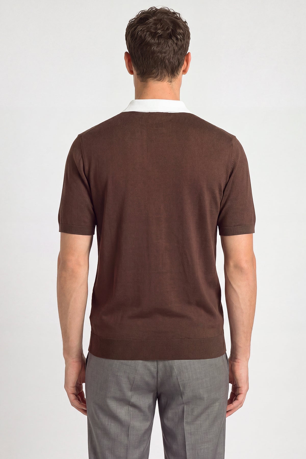 Kahve Regular Fit Örme Fermuarlı Polo Yaka Triko T-Shirt