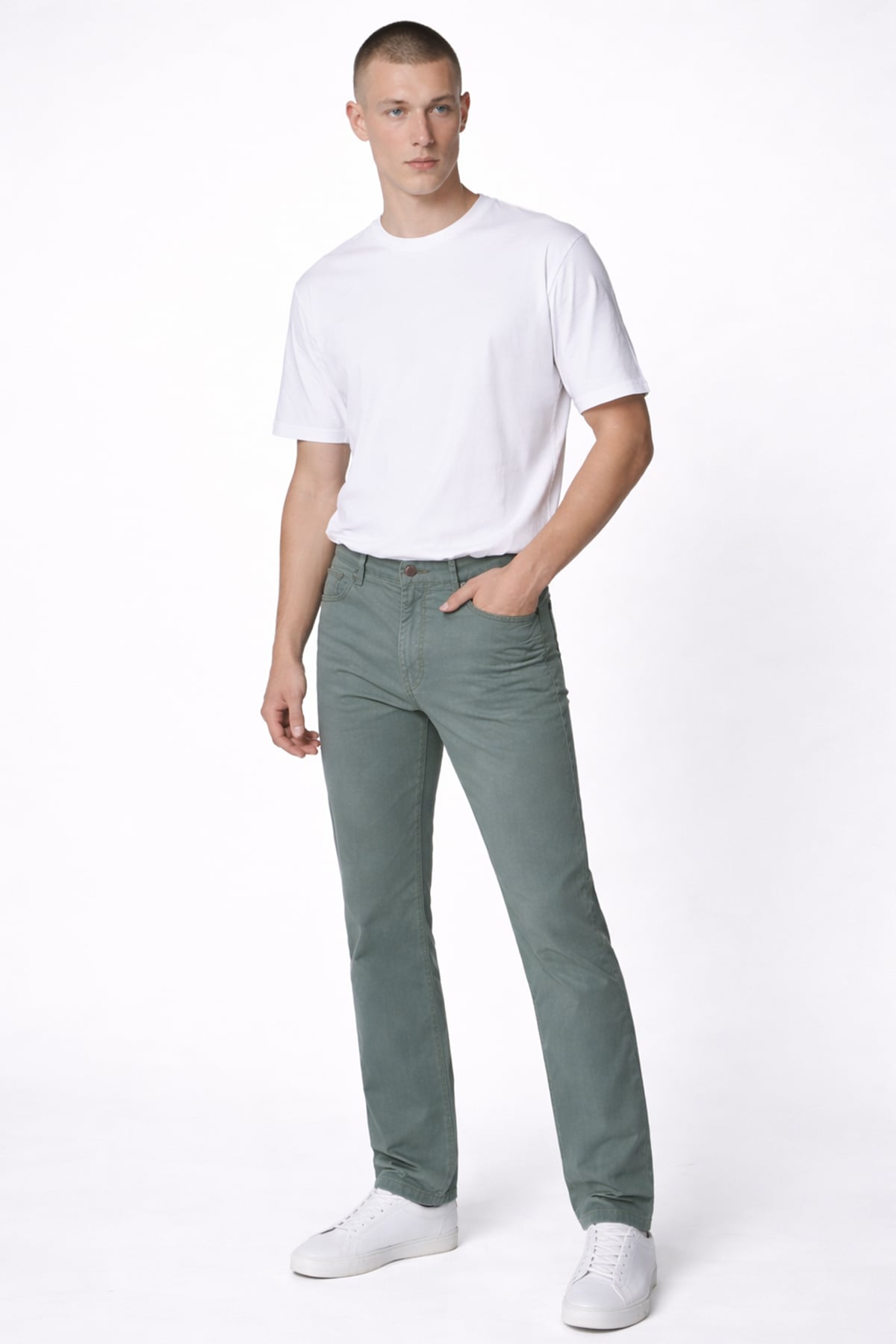 Giotelli Erkek Haki Dar Kesim Slim Fit Dokuma Beş Cep Normal Bel Pantolon