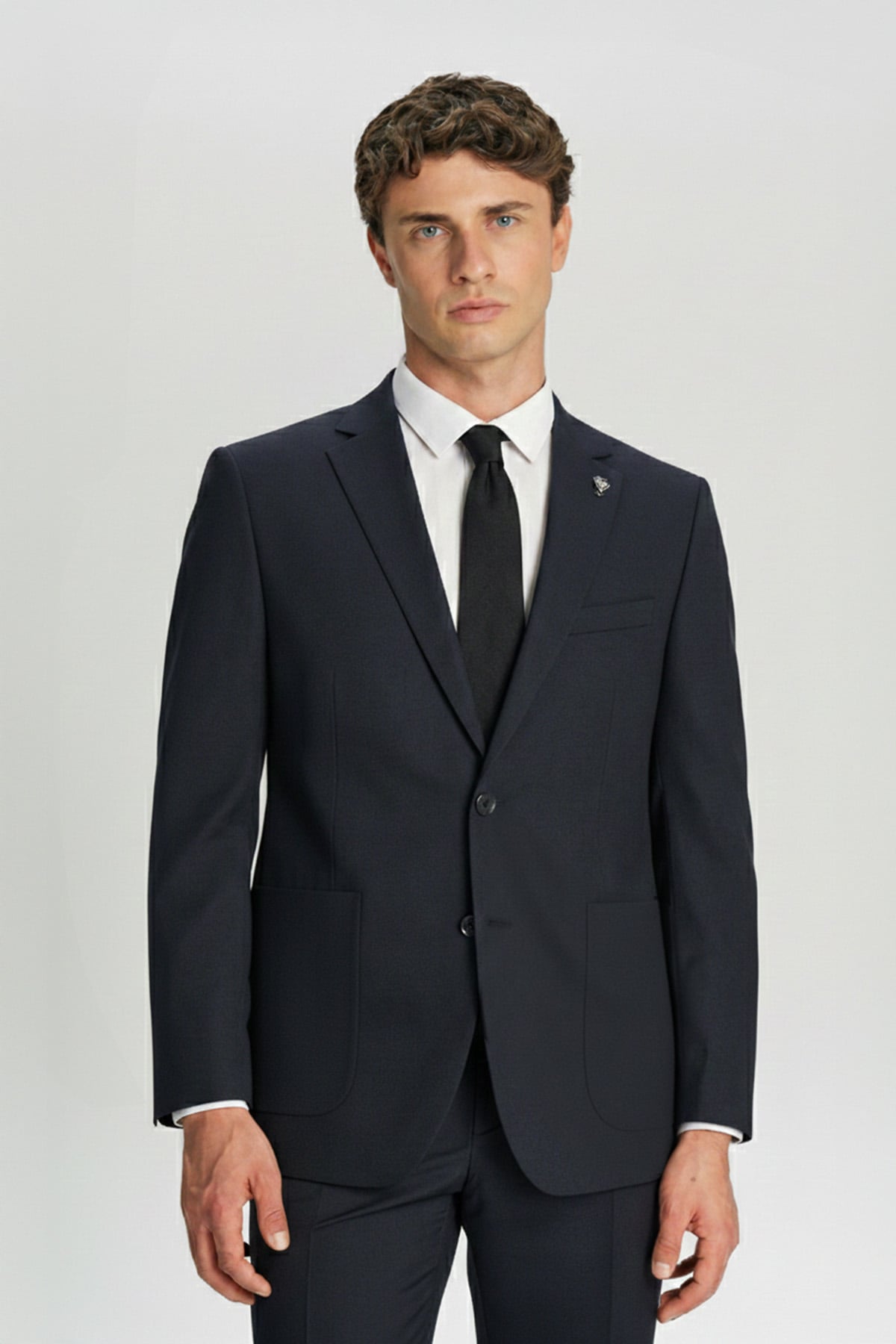 Erkek Lacivert Dar Kesim Slim Fit Viskon Çizgili Mono Yaka 6 Drop Takım Elbise