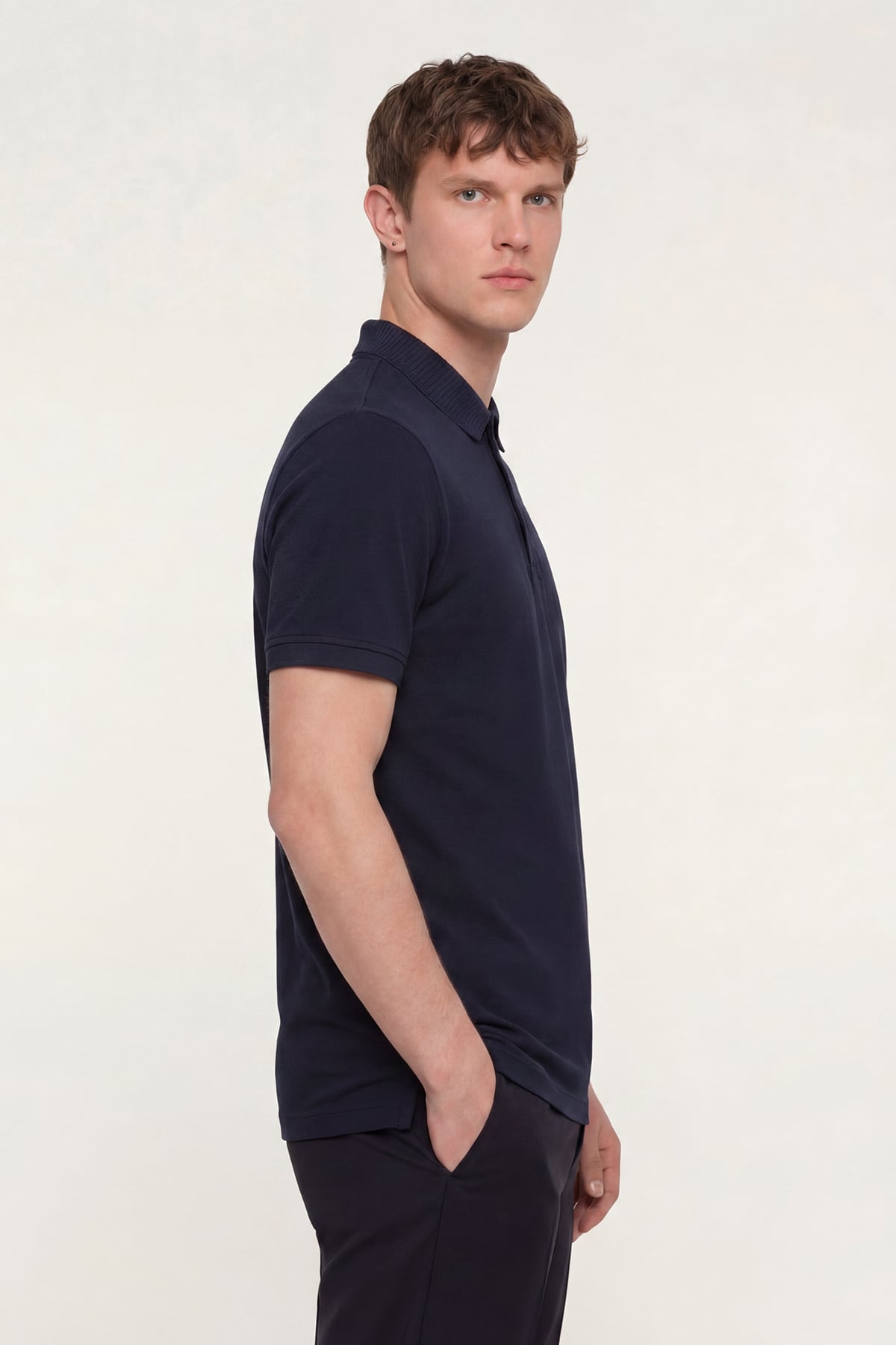 Erkek Lacivert Dar Kesim Slim Fit %100 Pamuk Pike Polo Yaka Tişört