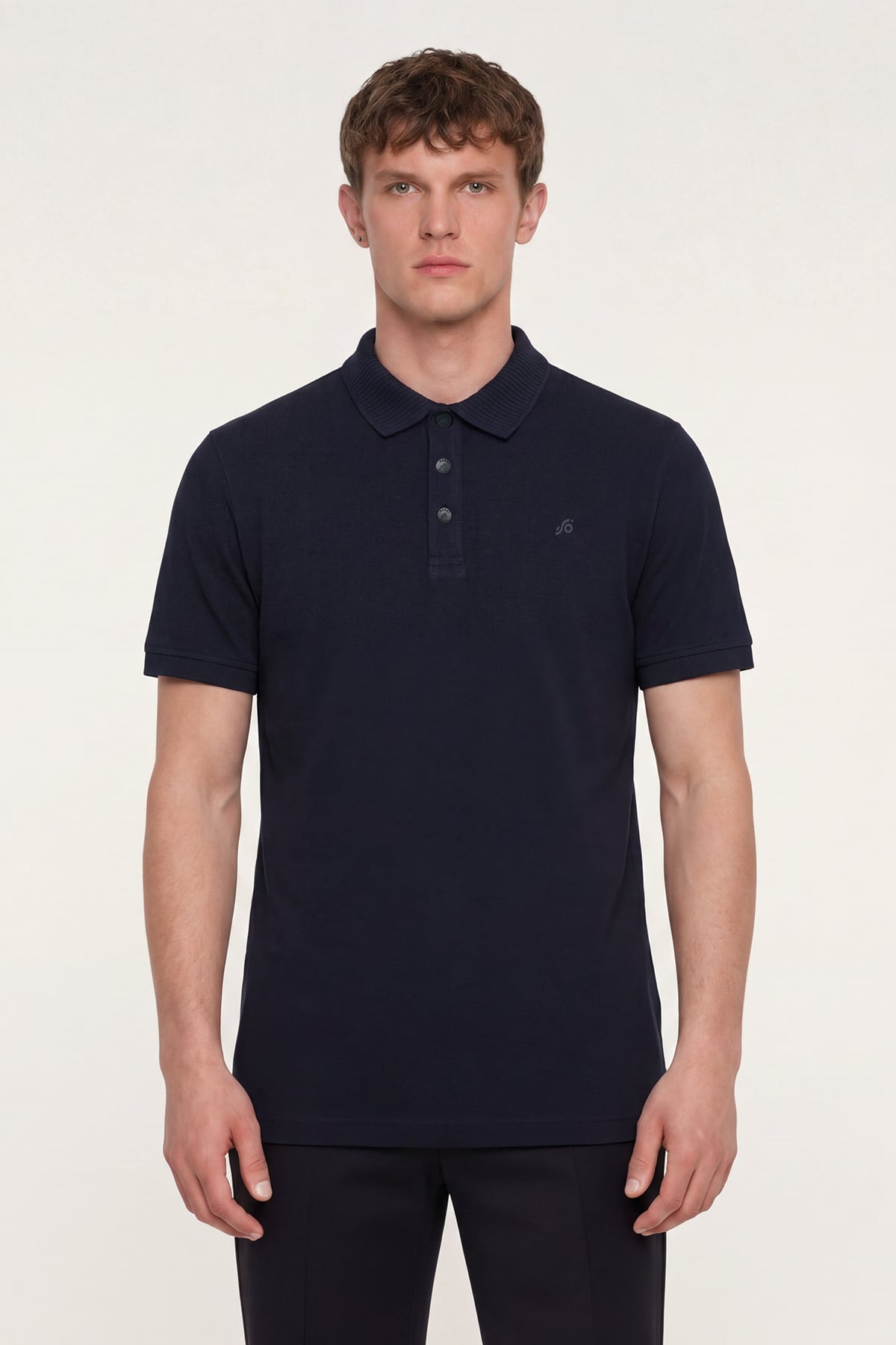 Erkek Lacivert Dar Kesim Slim Fit %100 Pamuk Pike Polo Yaka Tişört