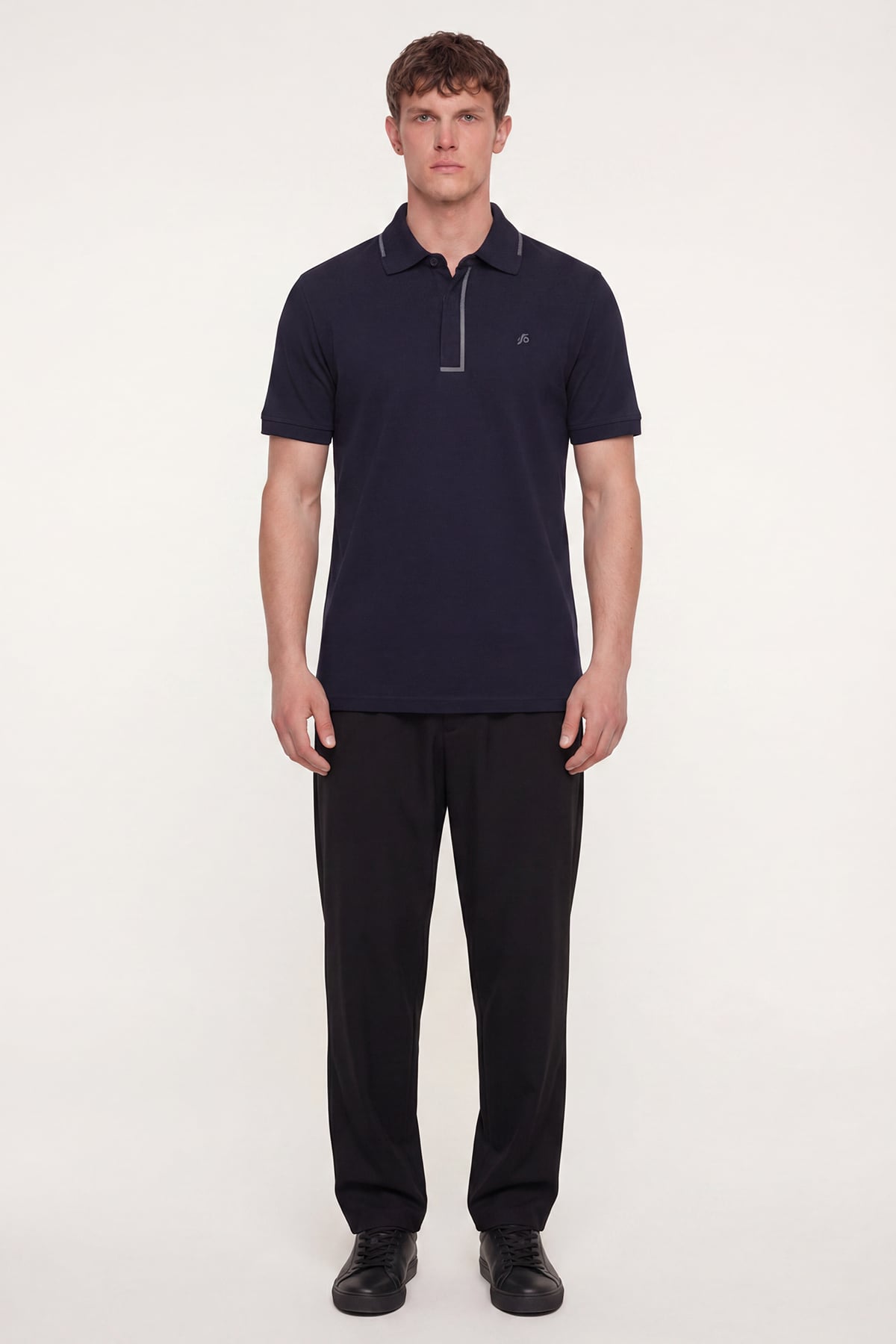 Erkek Lacivert Dar Kesim Slim Fit %100 Pamuk Pike Polo Yaka T-Shirt