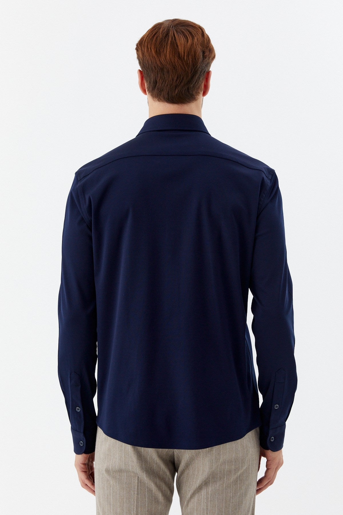 Lacivert %100 Pamuk Slim Fit Klasik Yaka Uzun Kollu Gömlek