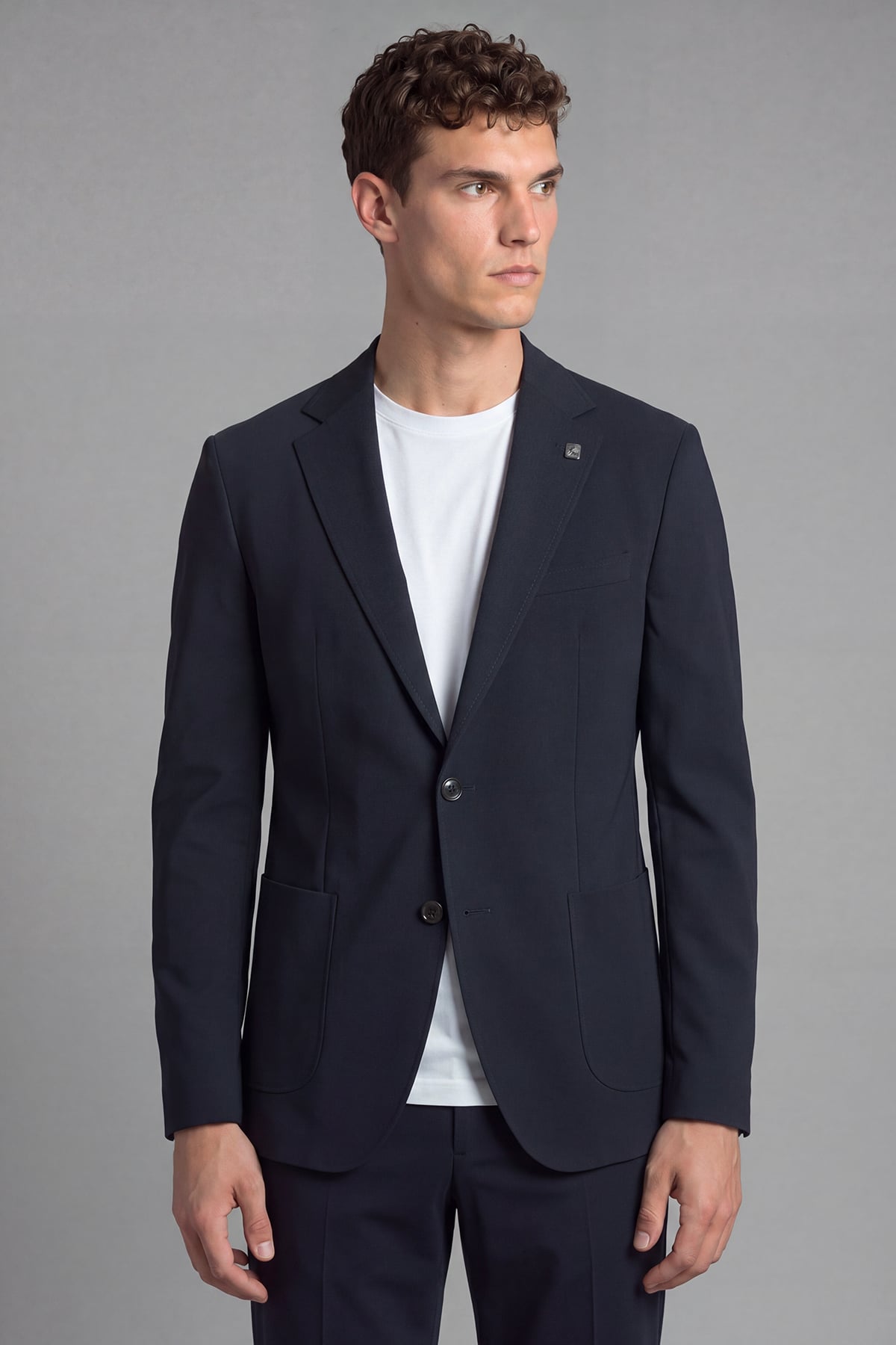 Lacivert Regular Fit 6 Drop Mono Yaka Pamuklu Astarsız Takım Elbise