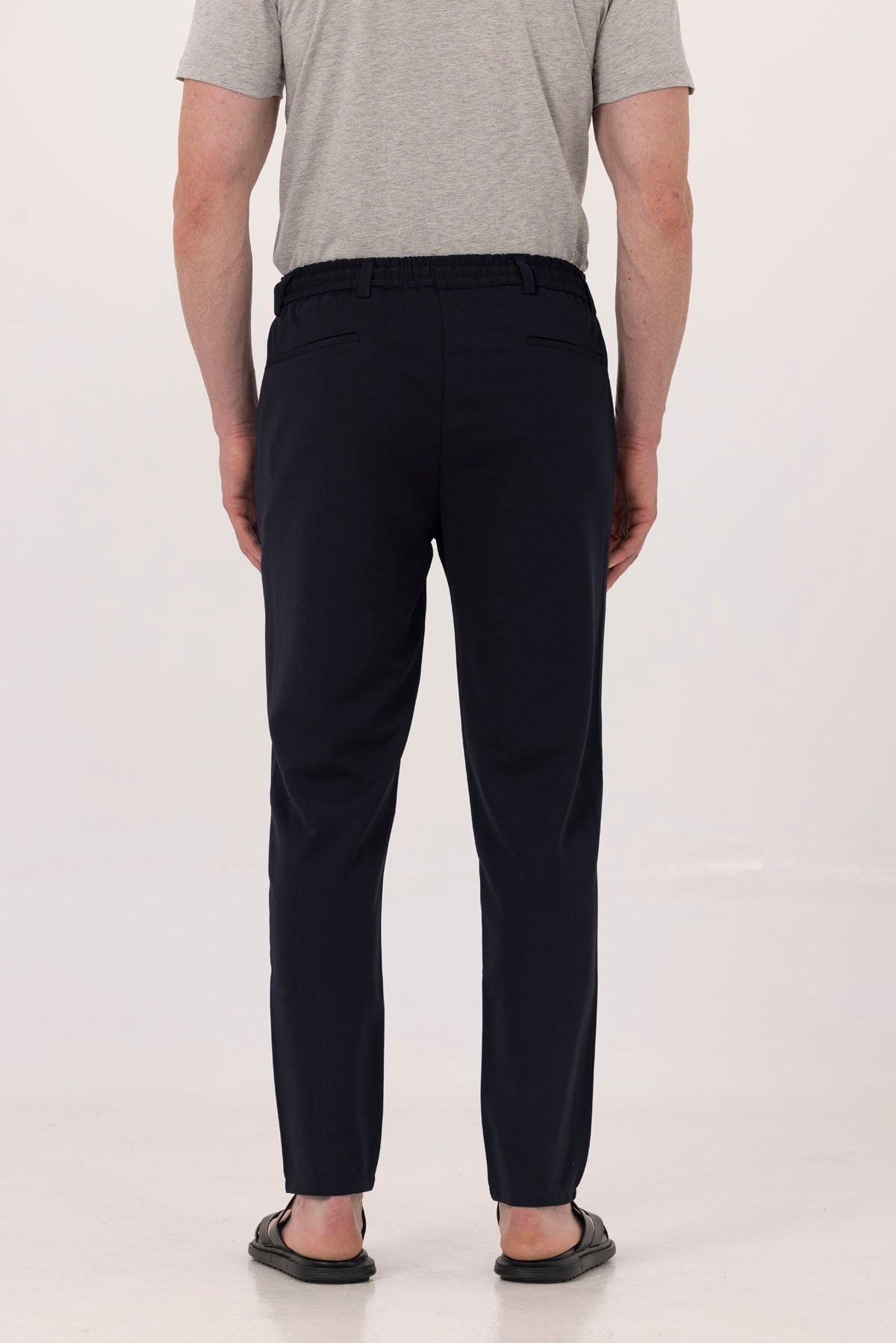 Lacivert Dokulu Arka Lastikli Köprü Kemerli Bağcıklı Slim Fit Jogger Pantolon