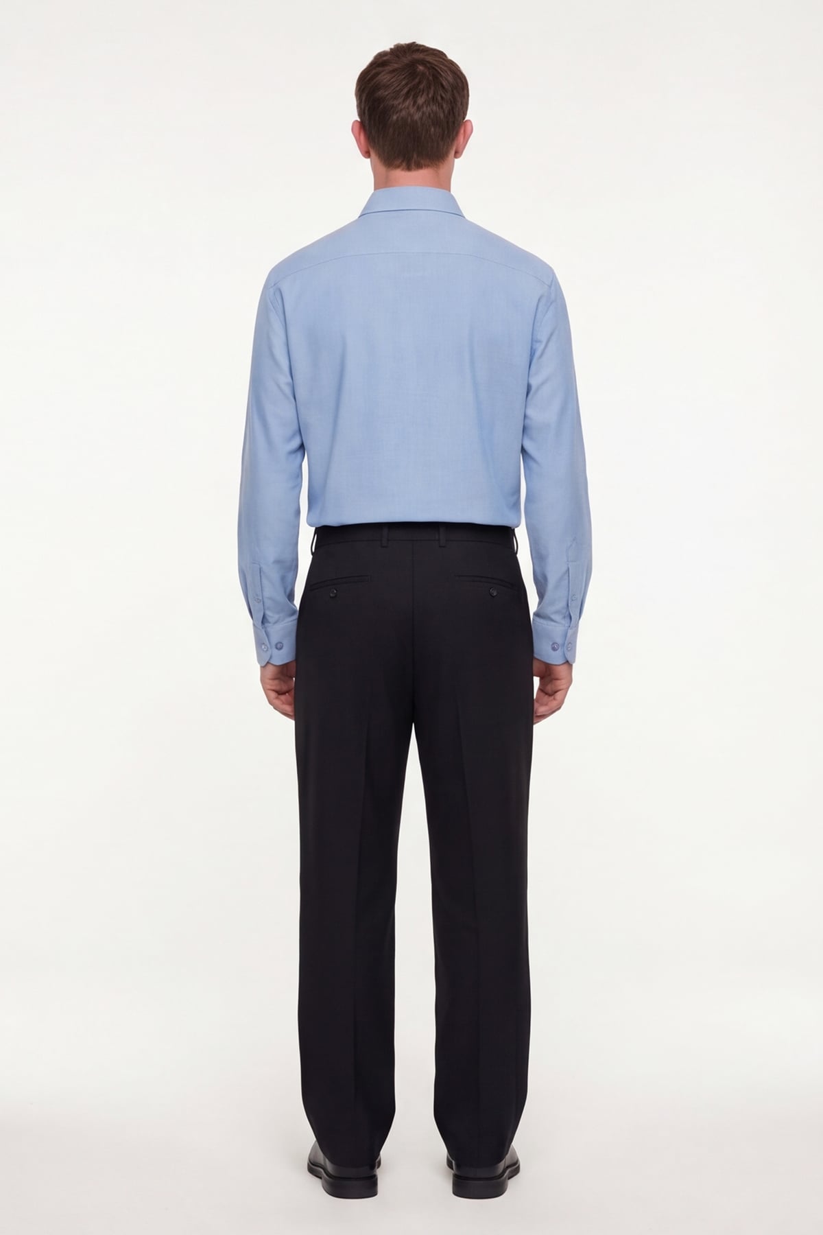 Erkek Mavi Dar Kesim Slim Fit Pamuklu Düz Örme Uzun Kollu Düğmeli Yaka Gömlek