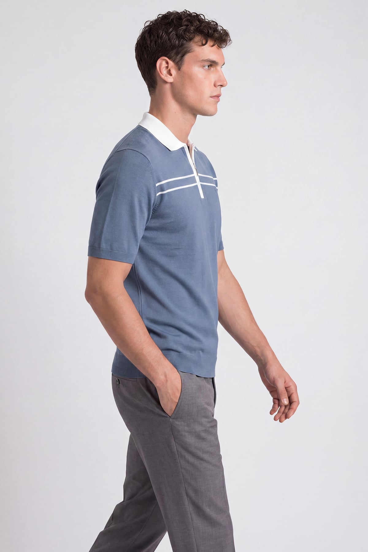 Mavi Regular Fit Fermuarlı Polo Yaka Örme Triko T-Shirt