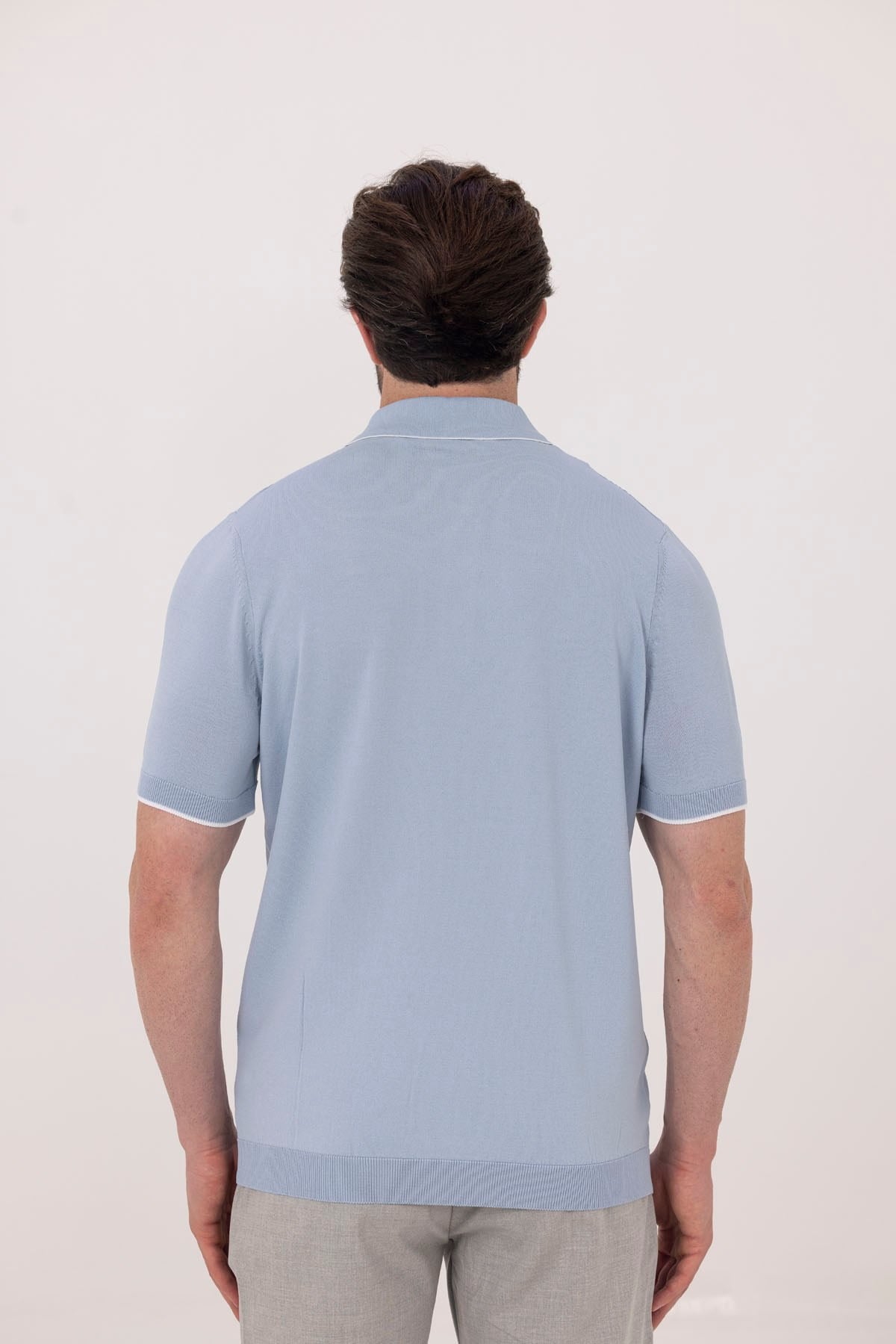 Erkek Mavi Normal Kesim Regular Fit Pamuklu Triko Düğmeli Polo Yaka Tişört