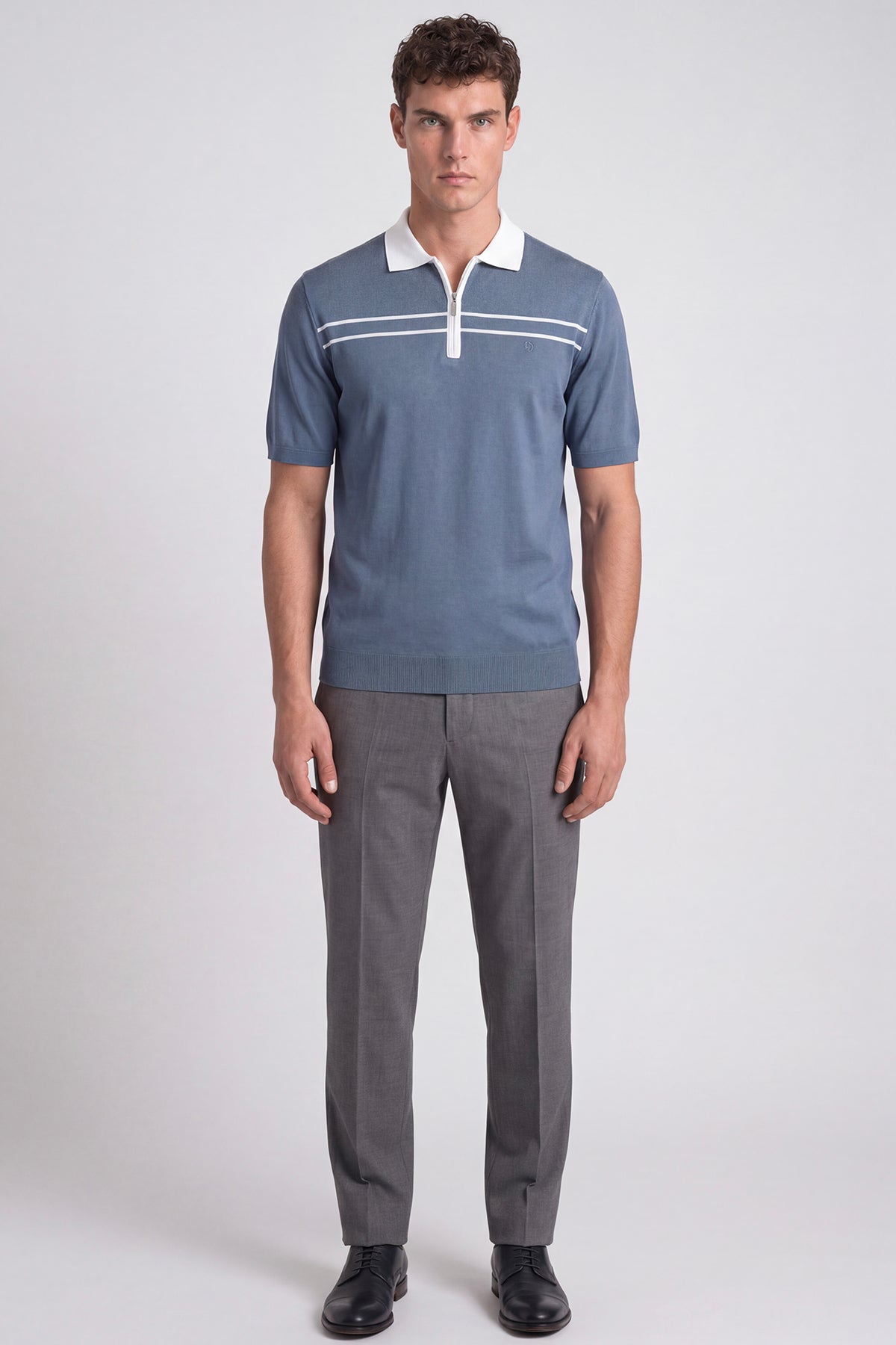 Mavi Regular Fit Örme Fermuarlı Polo Yaka Triko T-Shirt