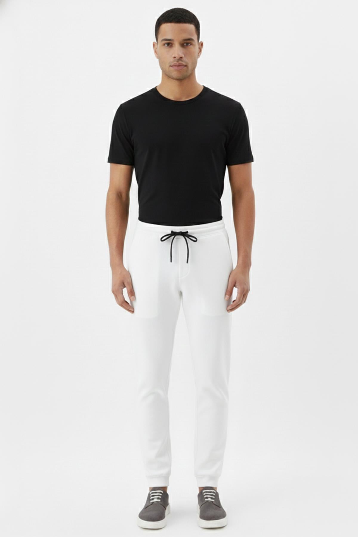 Giotelli Ekru Normal Kesim Regular Fit Pamuklu Örme Jogger Pantolon