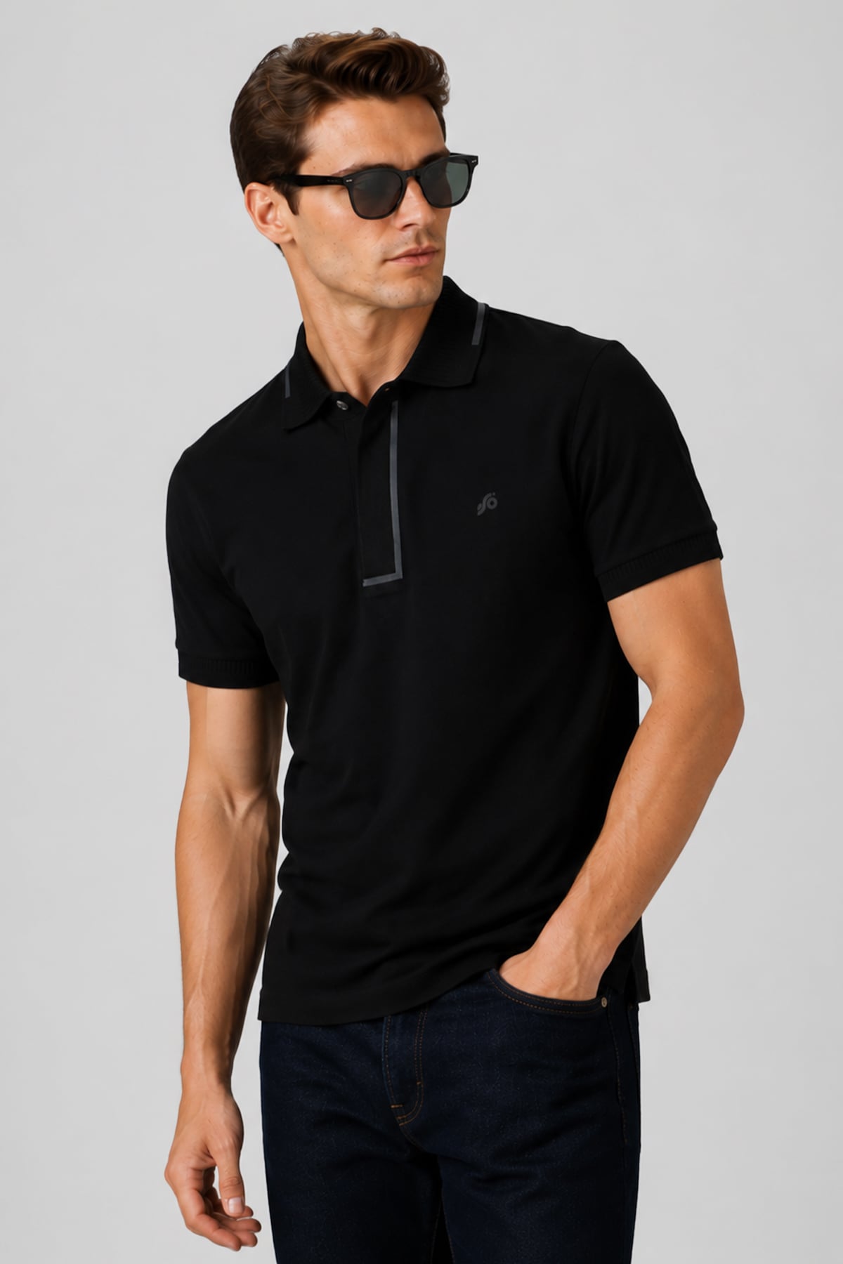 Erkek Siyah Dar Kesim Slim Fit %100 Pamuk Pike Polo Yaka Tişört
