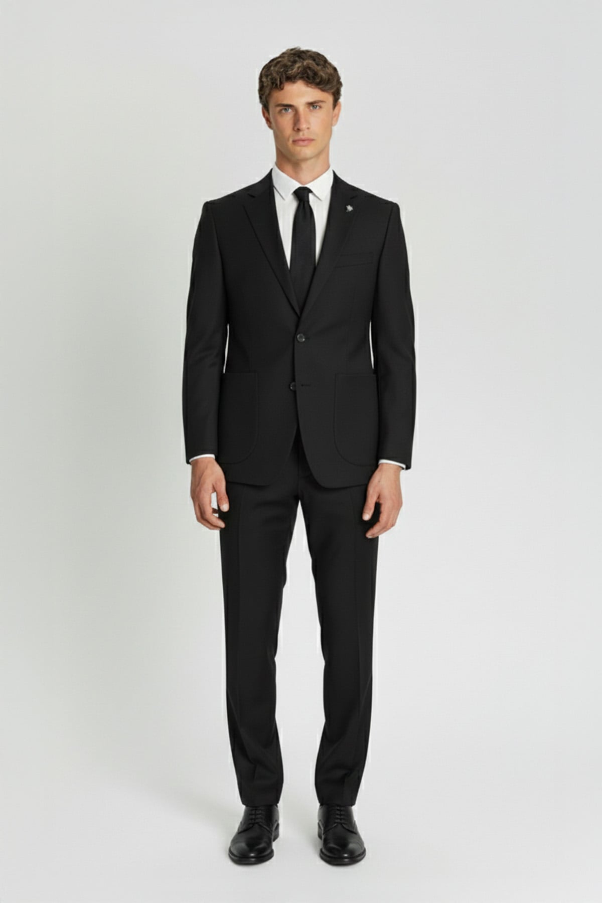 Erkek Siyah Dar Kesim Slim Fit Viskon Çizgili Mono Yaka 6 Drop Takım Elbise