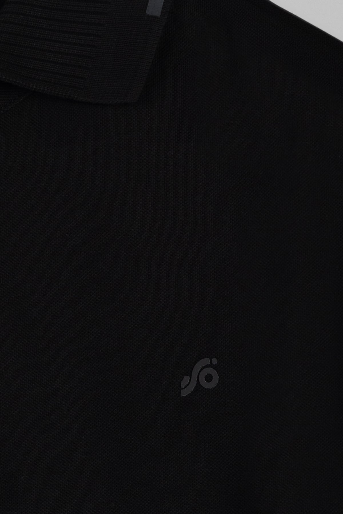 Erkek Siyah Dar Kesim Slim Fit %100 Pamuk Pike Polo Yaka Tişört