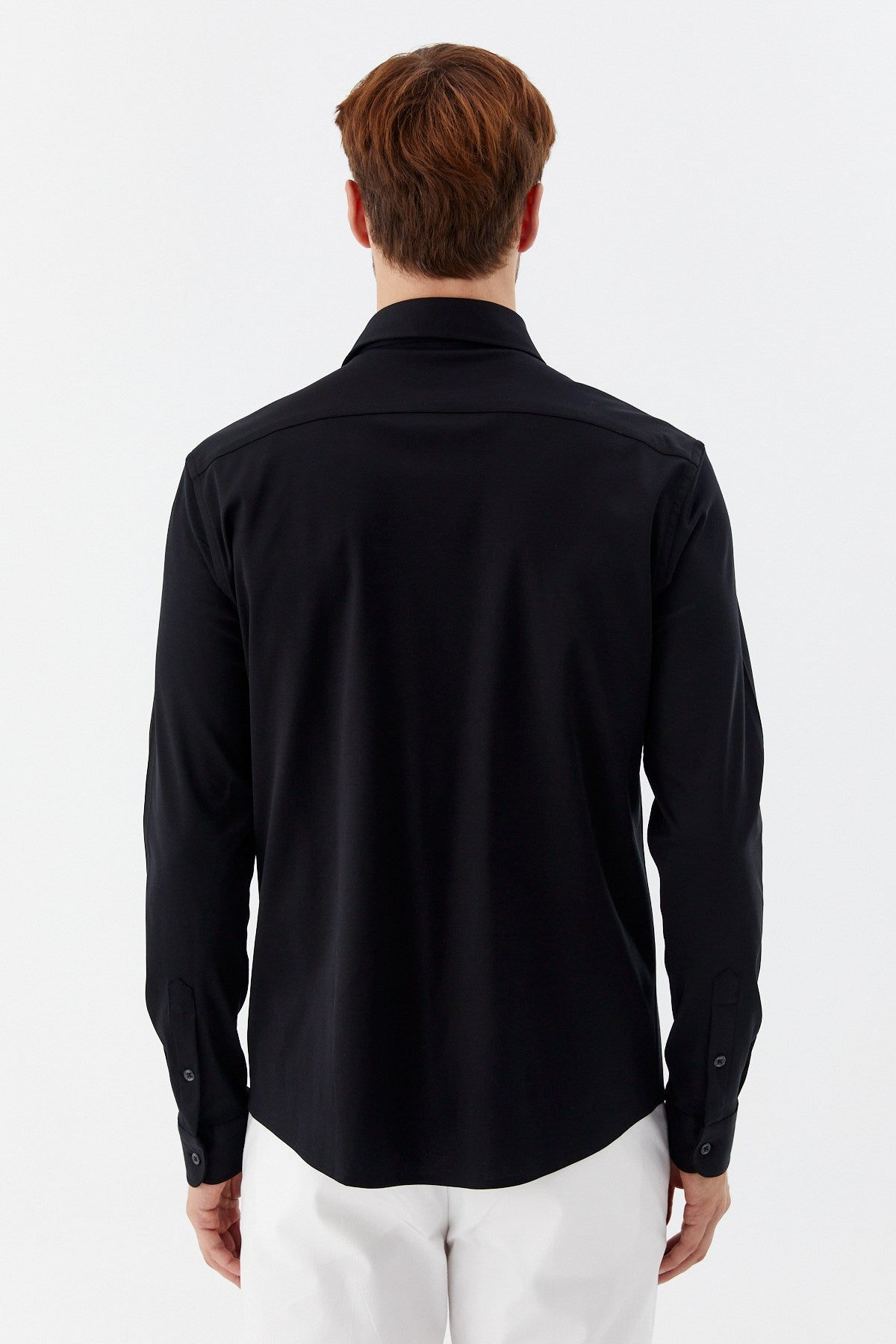 Siyah %100 Pamuk Slim Fit Klasik Yaka Uzun Kollu Gömlek
