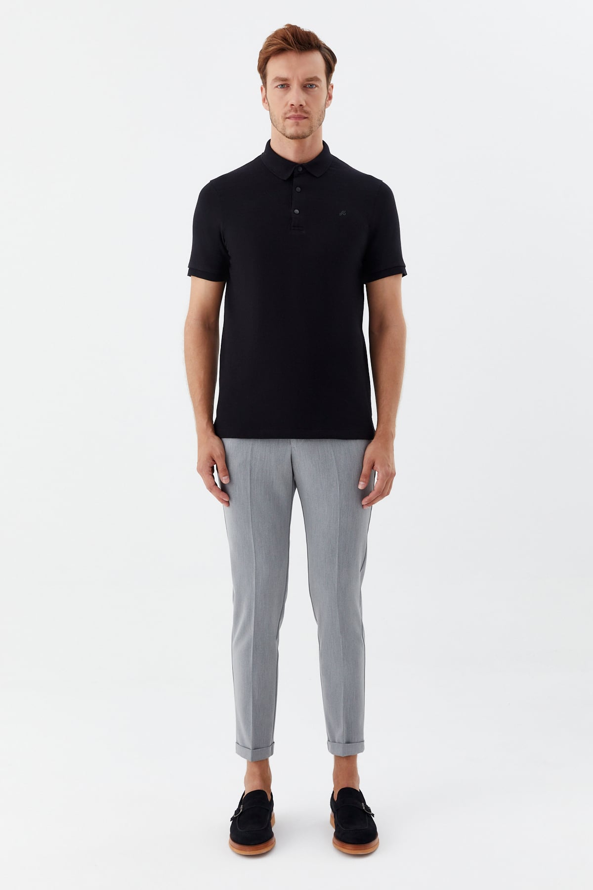 Erkek Siyah Normal Kesim Regular Fit Modal Düğmeli Pike Polo Yaka Tişört