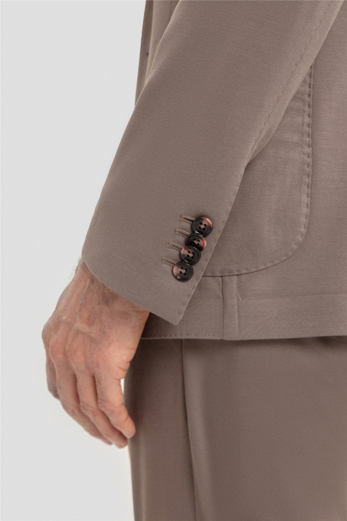 Erkek Vizon Dar Kesim Slim Fit Modal Kumaş Mono Yaka Lastikli Bel Astarsız 6 Drop Takım Elbise