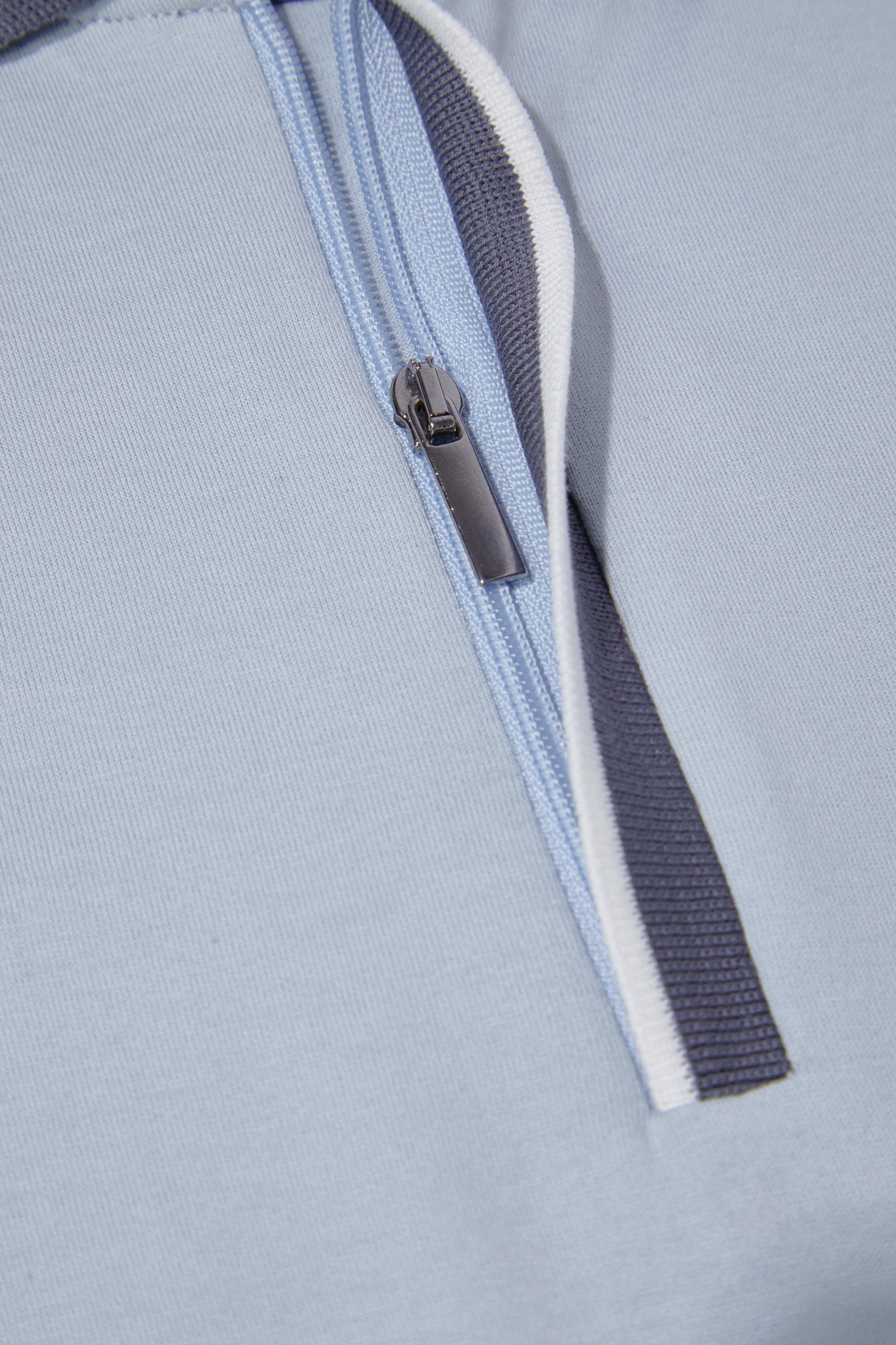 Açık Gri %100 Pamuk Regular Fit Gizli Fermuarlı Polo Yaka T-Shirt